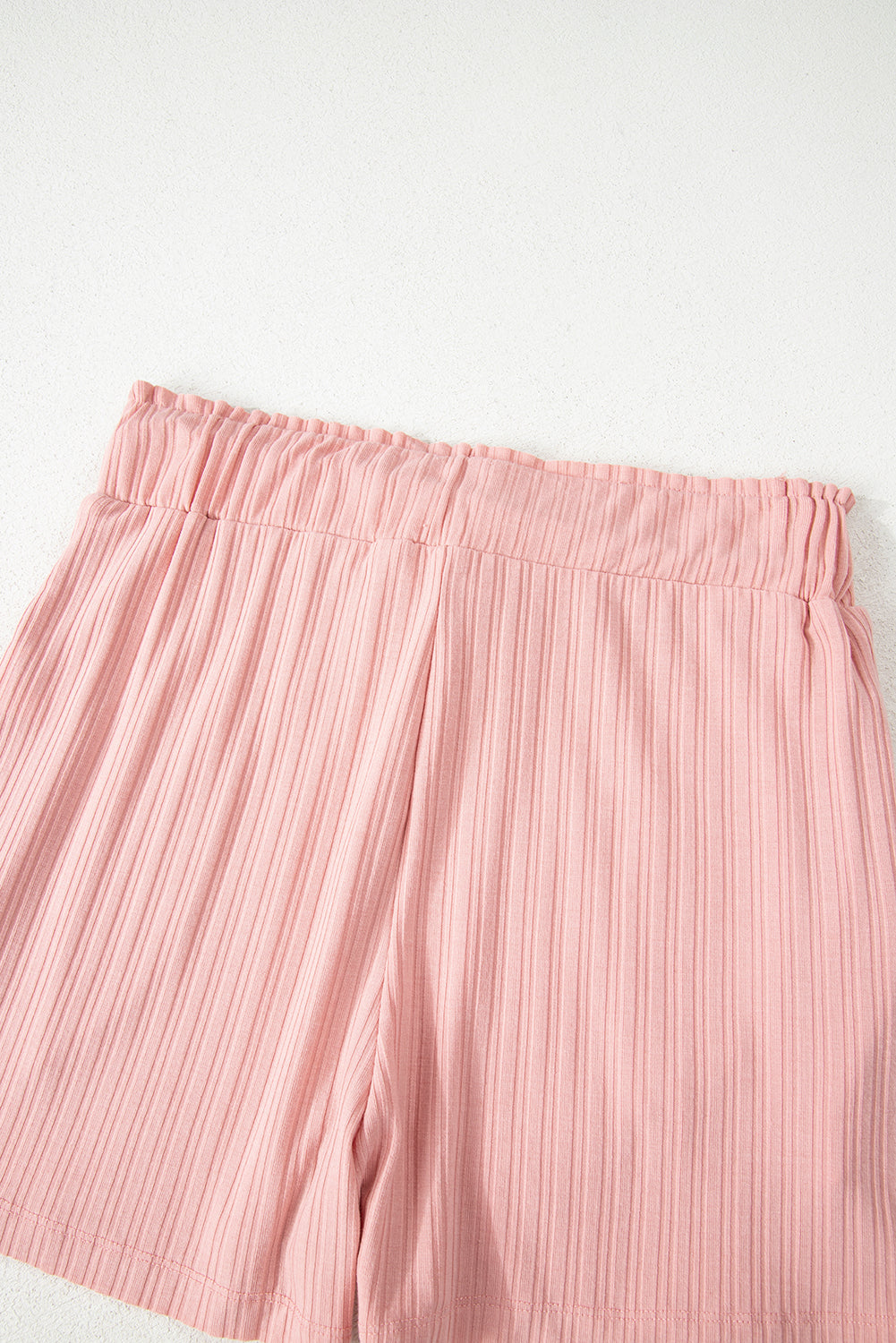 Gossamer Pink Ribbed Button V Neck Tank Top and Shorts Set-Two Piece Sets/Short Sets-[Adult]-[Female]-2022 Online Blue Zone Planet