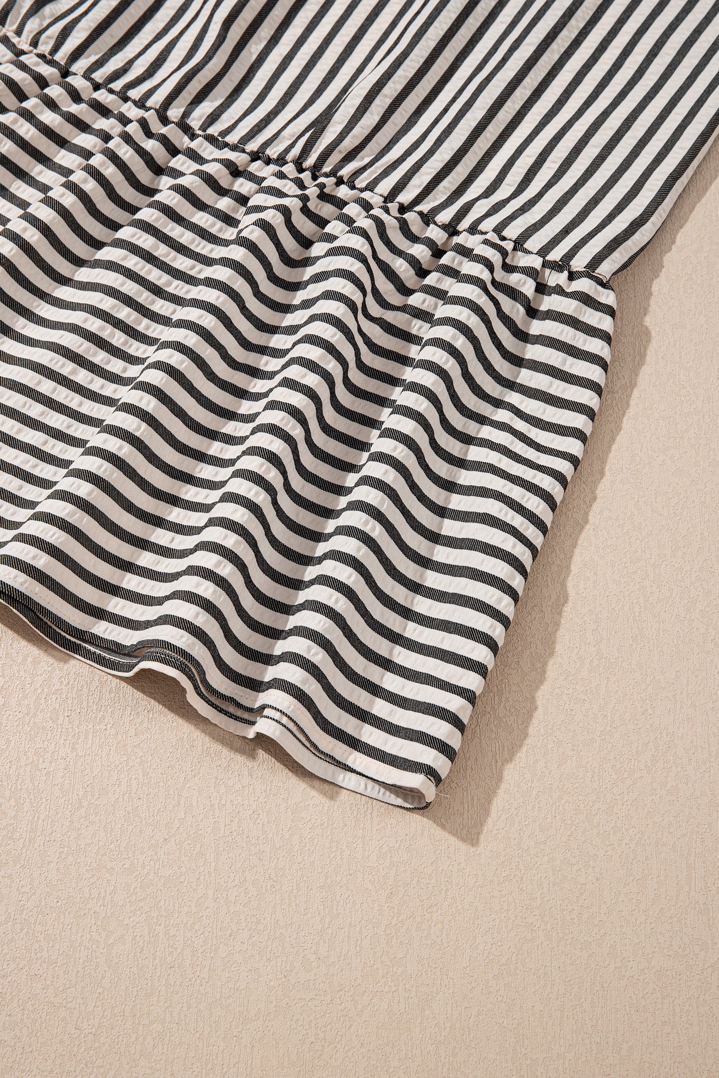 Black Stripe Scallop Trim Shirt Collar Half Button 3/4 Sleeve Long Dress-TOPS / DRESSES-[Adult]-[Female]-2022 Online Blue Zone Planet