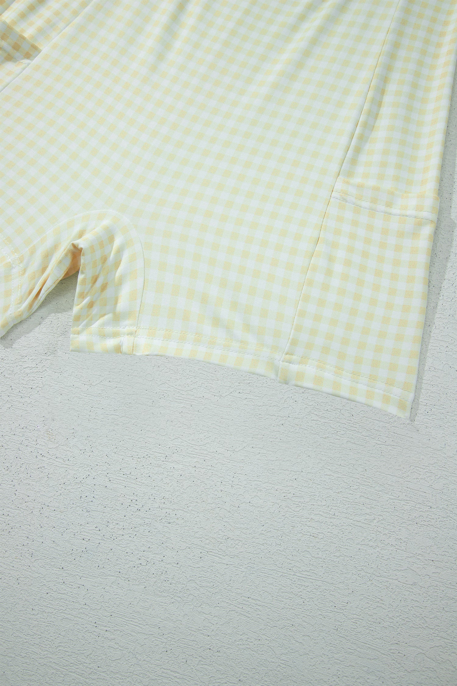 Yellow Cream Faux Two Piece Gingham Contrast Patchwork Loose Mini Dress-TOPS / DRESSES-[Adult]-[Female]-2022 Online Blue Zone Planet