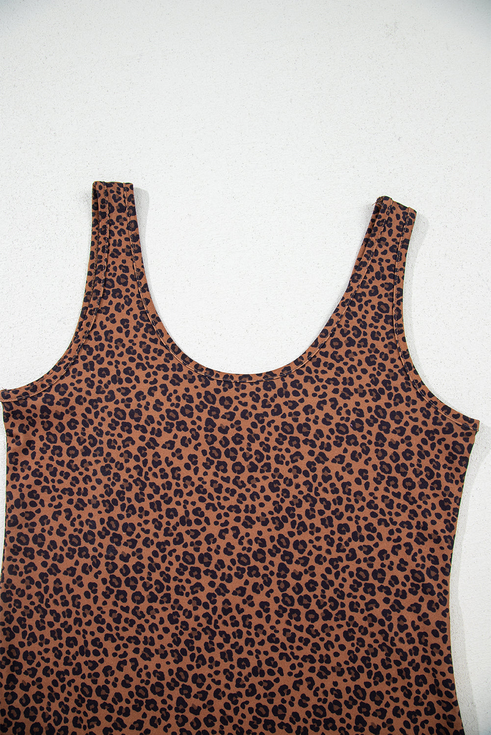 Brown Leopard Printed Sleeveless Scoop Neck Bodysuit-Tops/Bodysuits-[Adult]-[Female]-2022 Online Blue Zone Planet