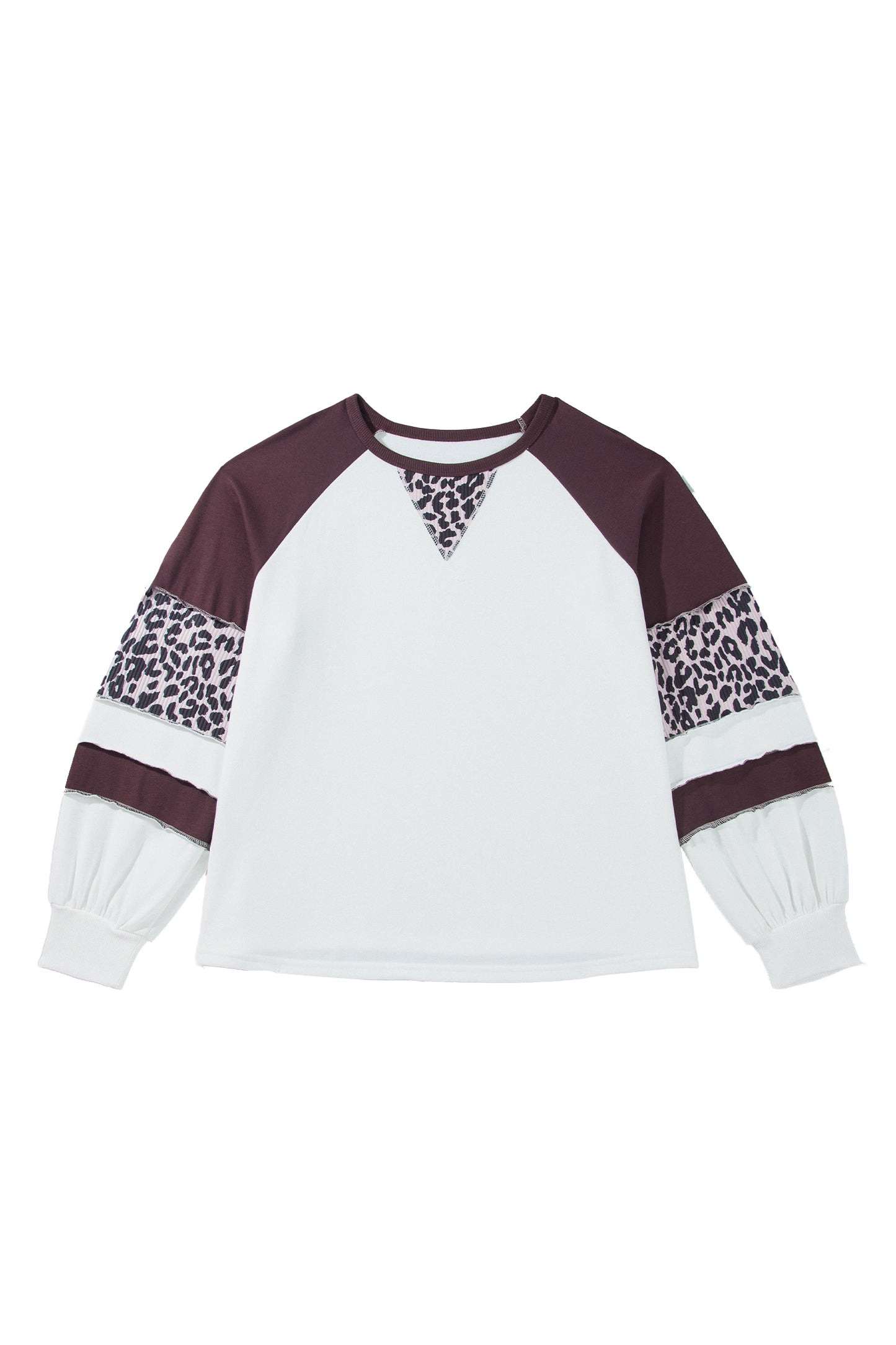 Beige Leopard Print Colorblock Round Neck Long Sleeve Plus Size Blouse-Plus Size/Plus Size Tops/Plus Size Long Sleeve Tops-[Adult]-[Female]-2022 Online Blue Zone Planet