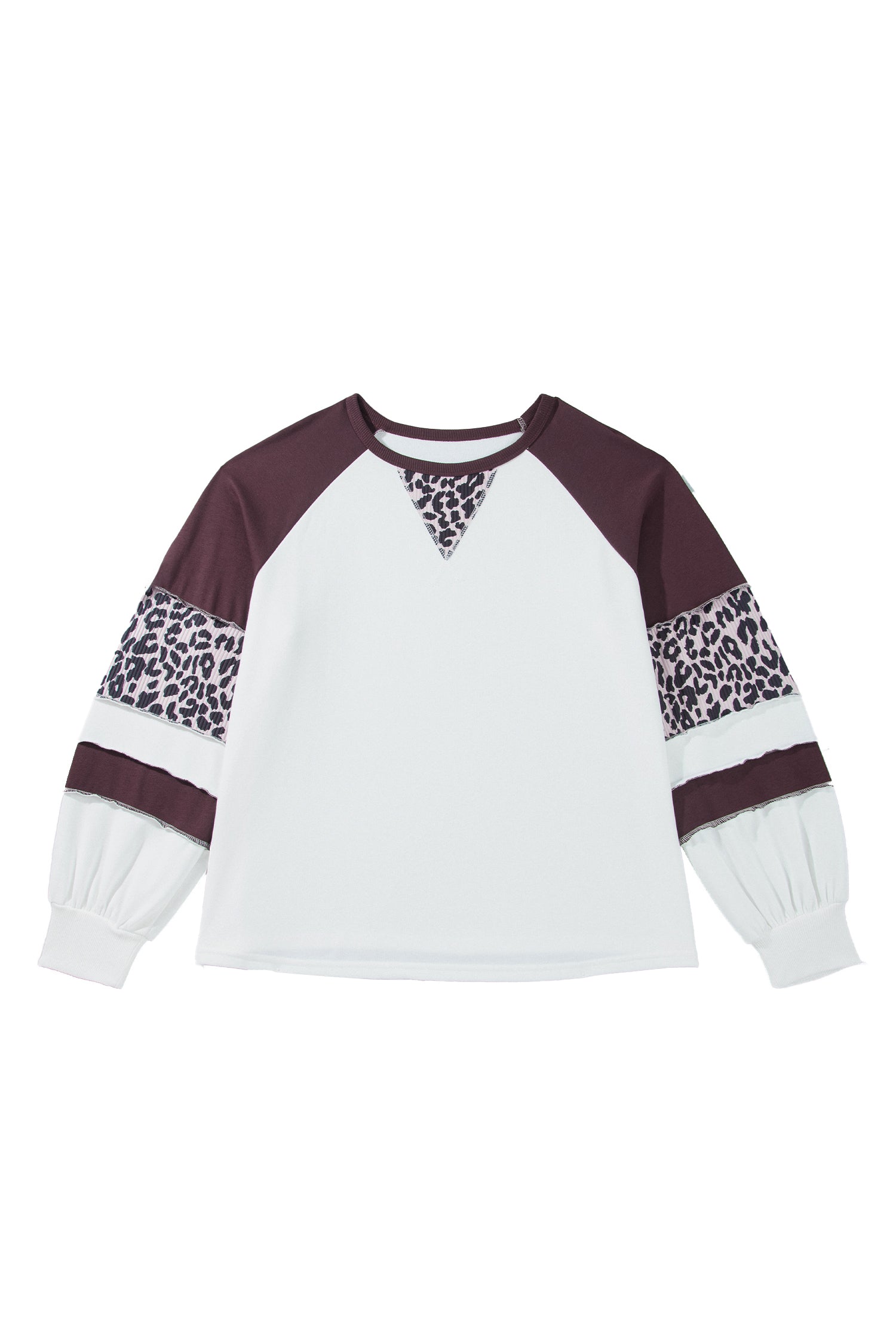 Beige Leopard Print Colorblock Round Neck Long Sleeve Plus Size Blouse-Plus Size/Plus Size Tops/Plus Size Long Sleeve Tops-[Adult]-[Female]-2022 Online Blue Zone Planet
