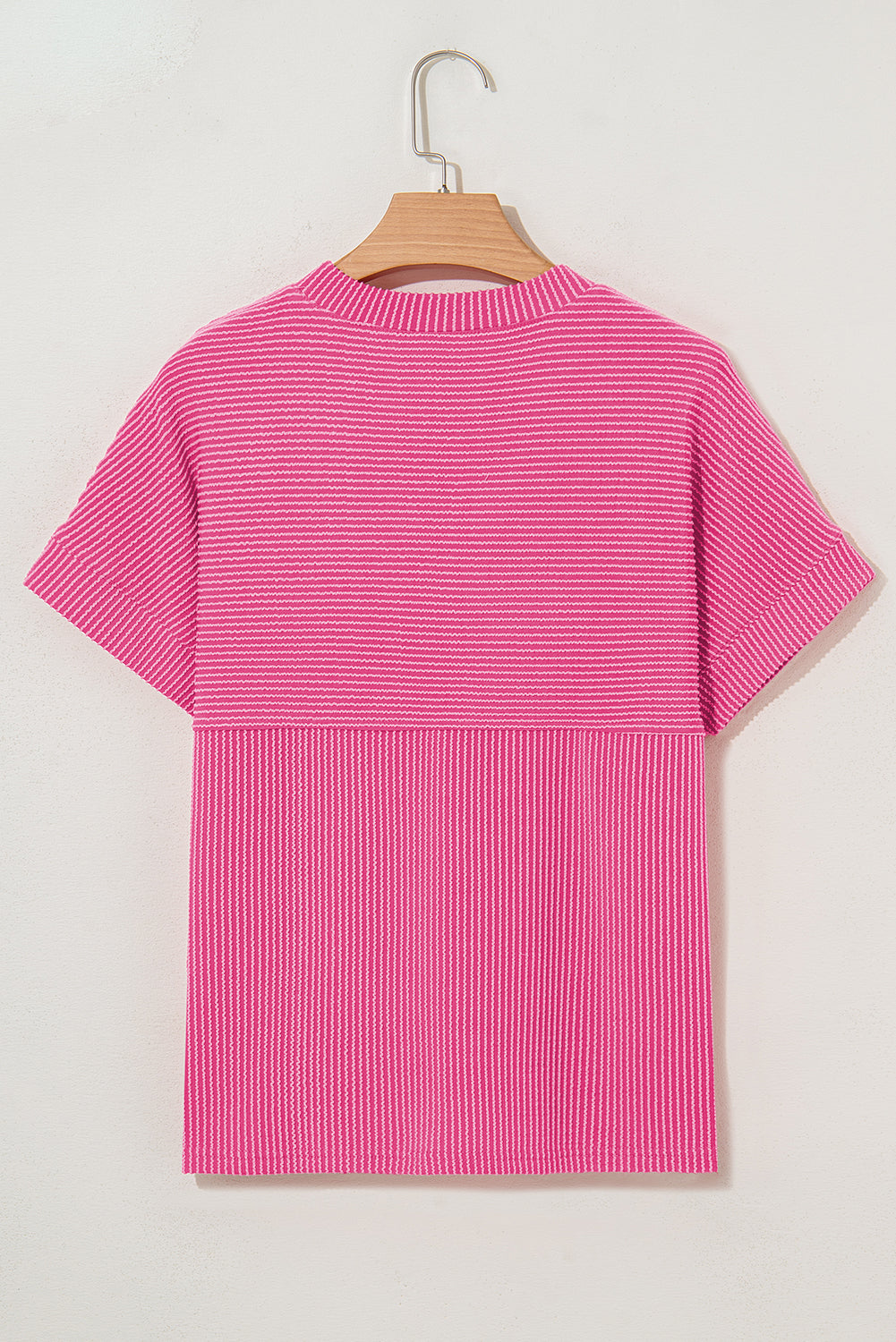 Bright Pink Plain Corded Knit Mock Neck T Shirt-Tops/Tops & Tees-[Adult]-[Female]-2022 Online Blue Zone Planet