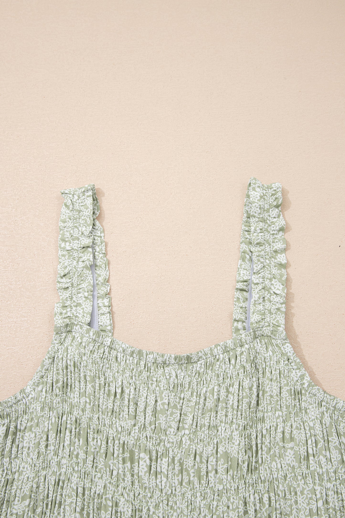 Green Smocked Bodice Square Neck Sleeveless Floral Jumpsuit-Bottoms/Jumpsuits & Rompers-[Adult]-[Female]-2022 Online Blue Zone Planet