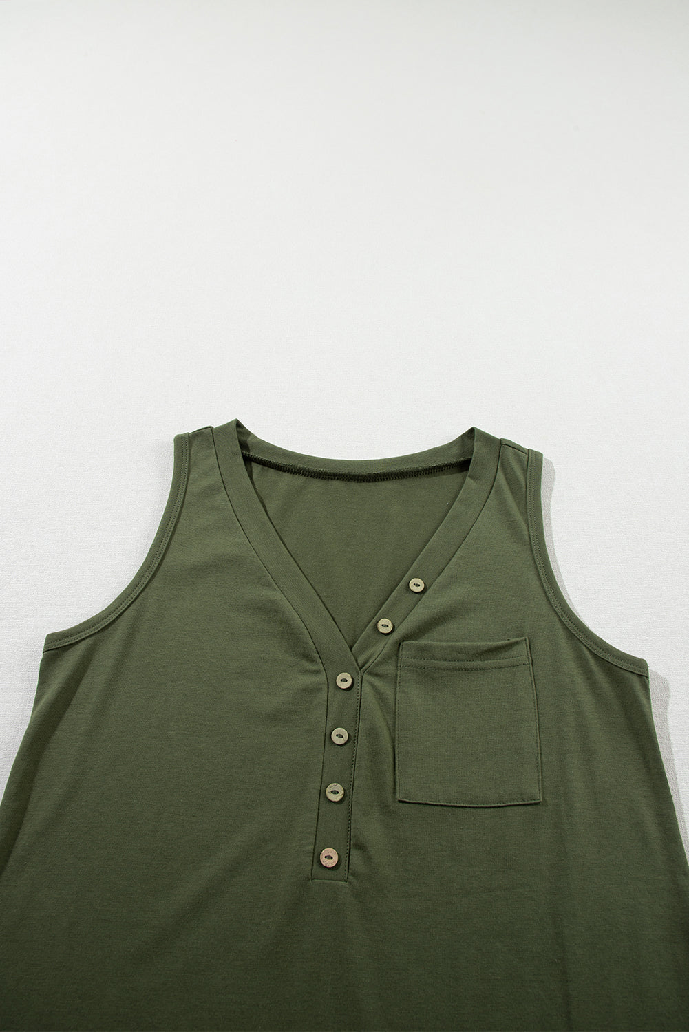 Black Half Button V Neck Patched Pocket Tank Top-Tops/Tank Tops-[Adult]-[Female]-2022 Online Blue Zone Planet