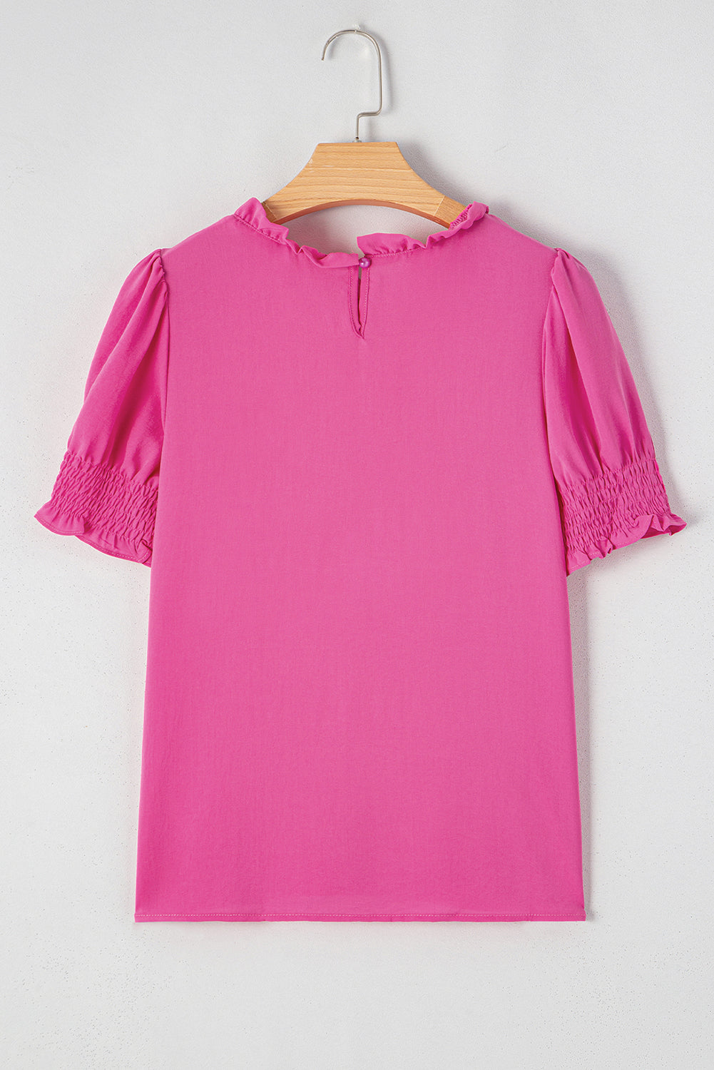 Rose Solid Color Smocked Puff Sleeve Blouse-Sale (50% OFF)/30% OFF-[Adult]-[Female]-2022 Online Blue Zone Planet