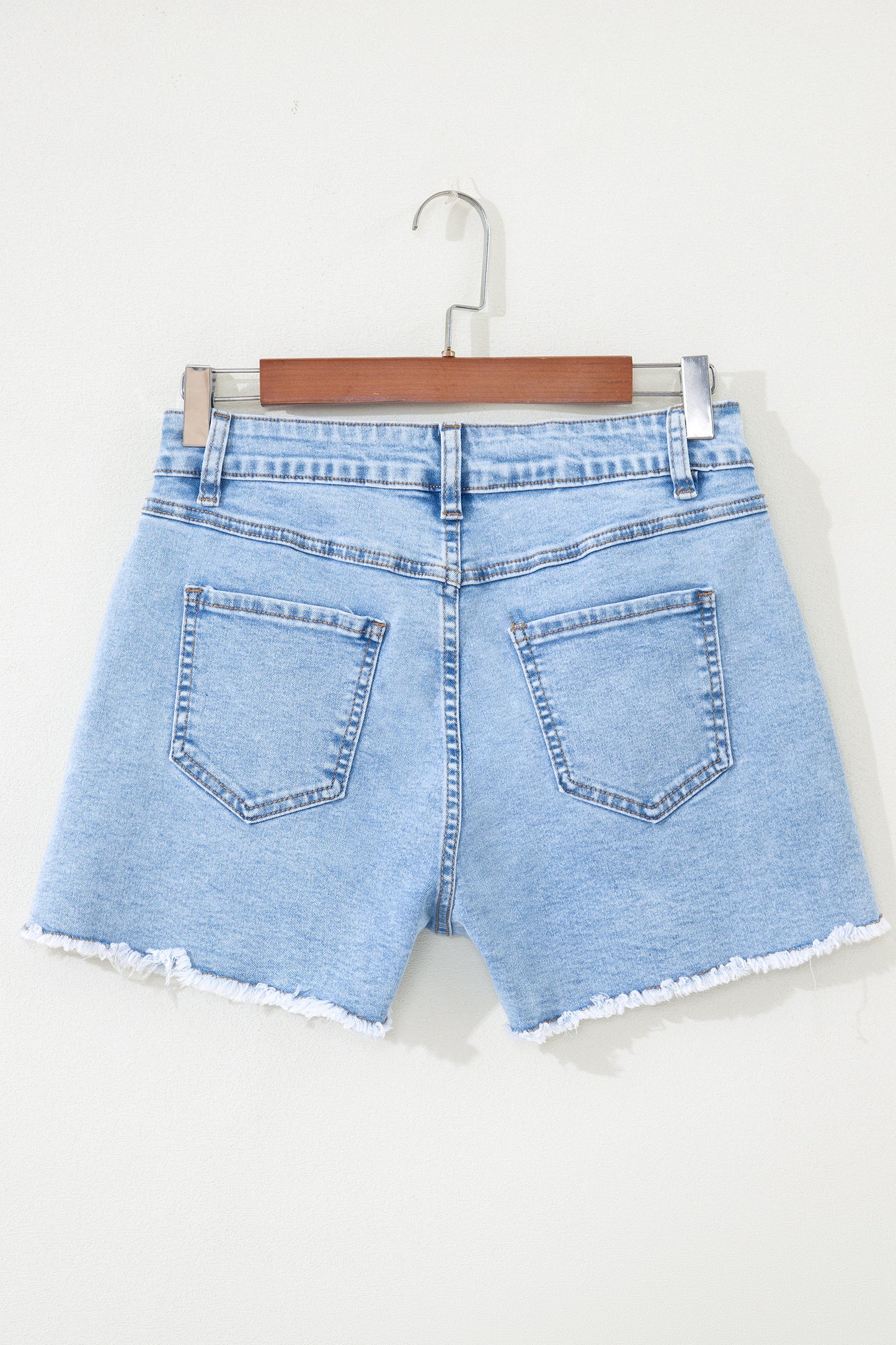 Myosotis High Waist Frayed Denim Shorts-Bottoms/Denim Shorts-[Adult]-[Female]-2022 Online Blue Zone Planet