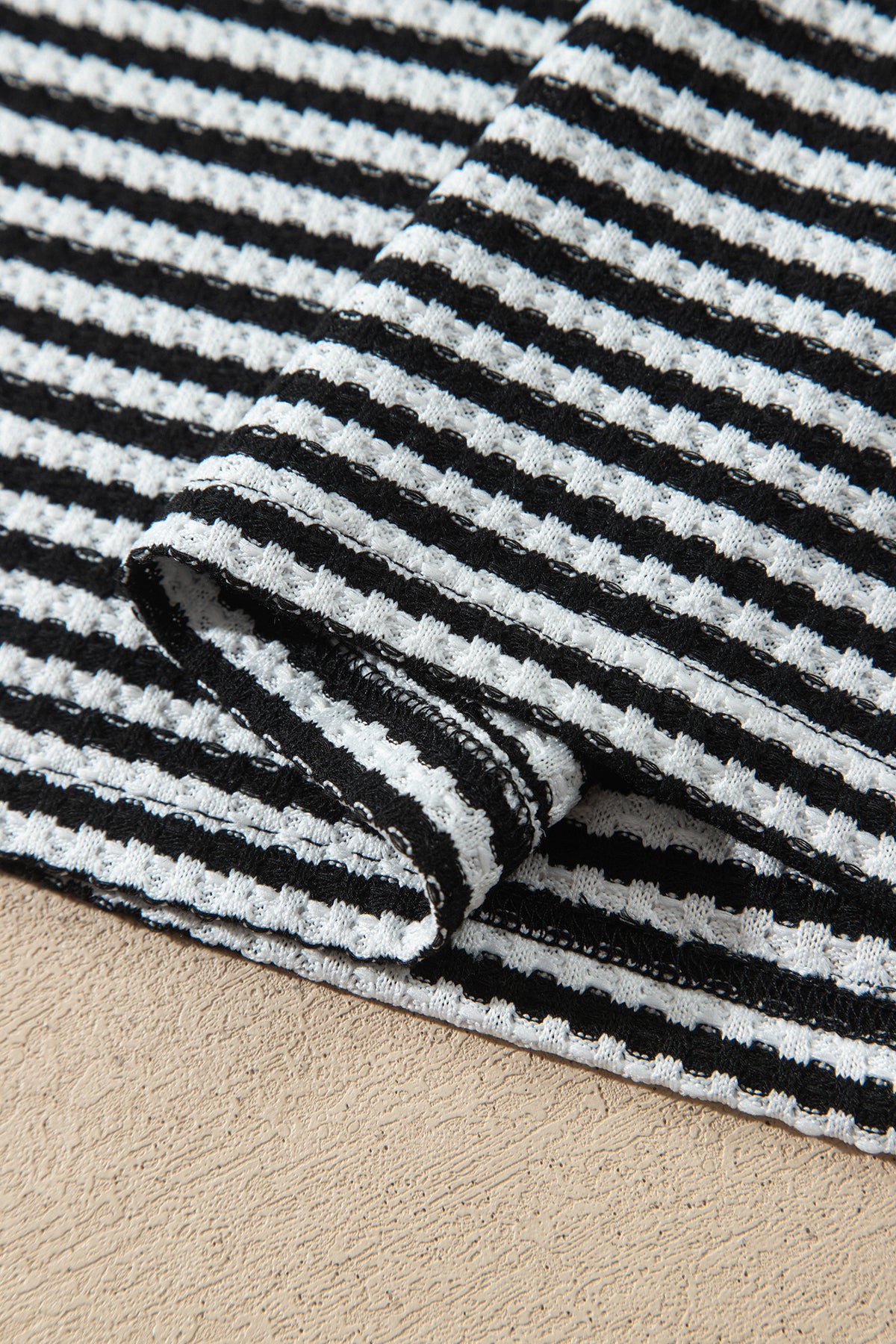 Brown Stripe Textured Knit Long Sleeve Top Elastic Waist Shorts Casual Outfit-Two Piece Sets/Short Sets-[Adult]-[Female]-2022 Online Blue Zone Planet