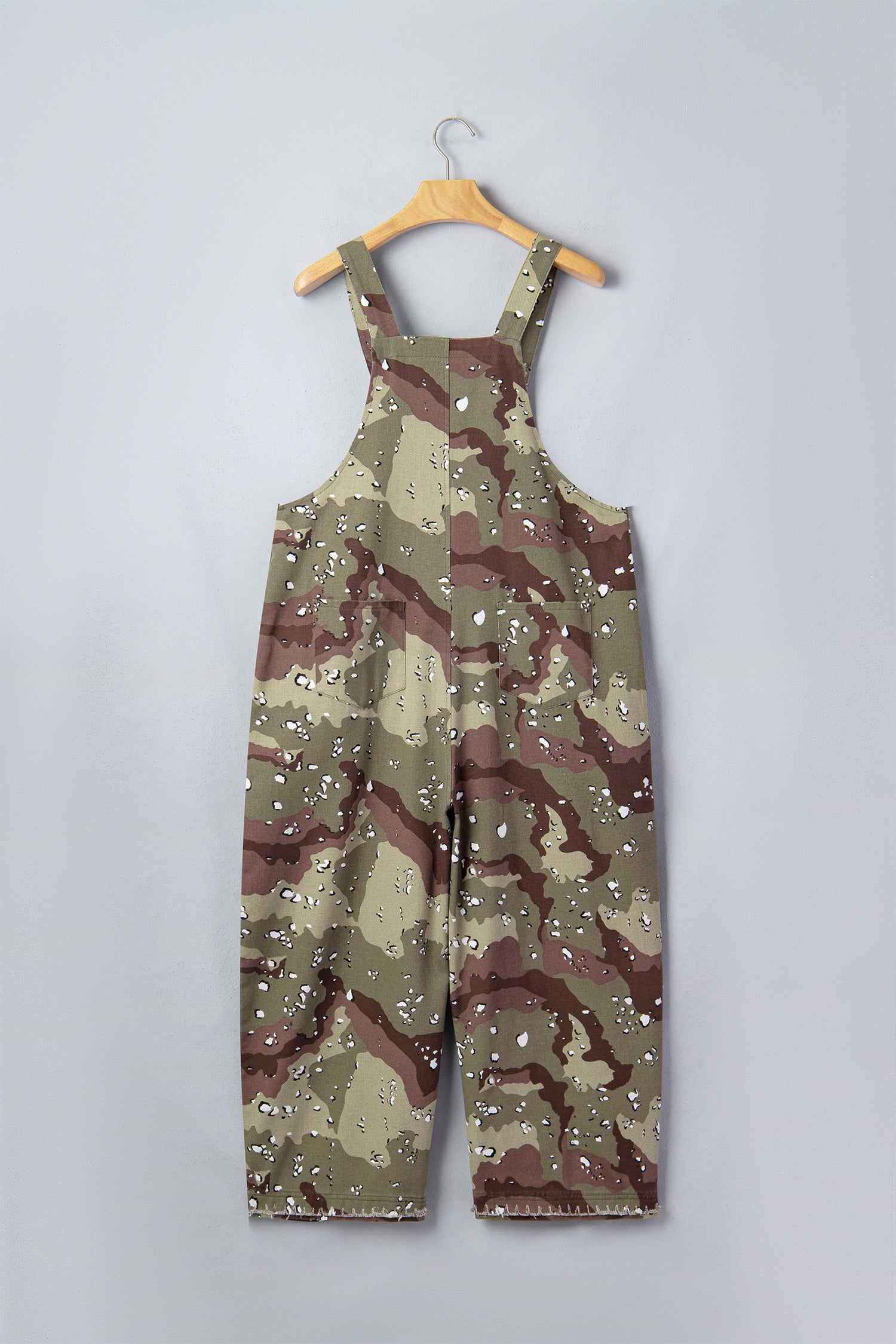 Green Camouflage Print Leopard Detail Loose Denim Overall Cropped Jumpsuit-Bottoms/Jumpsuits & Rompers-[Adult]-[Female]-2022 Online Blue Zone Planet