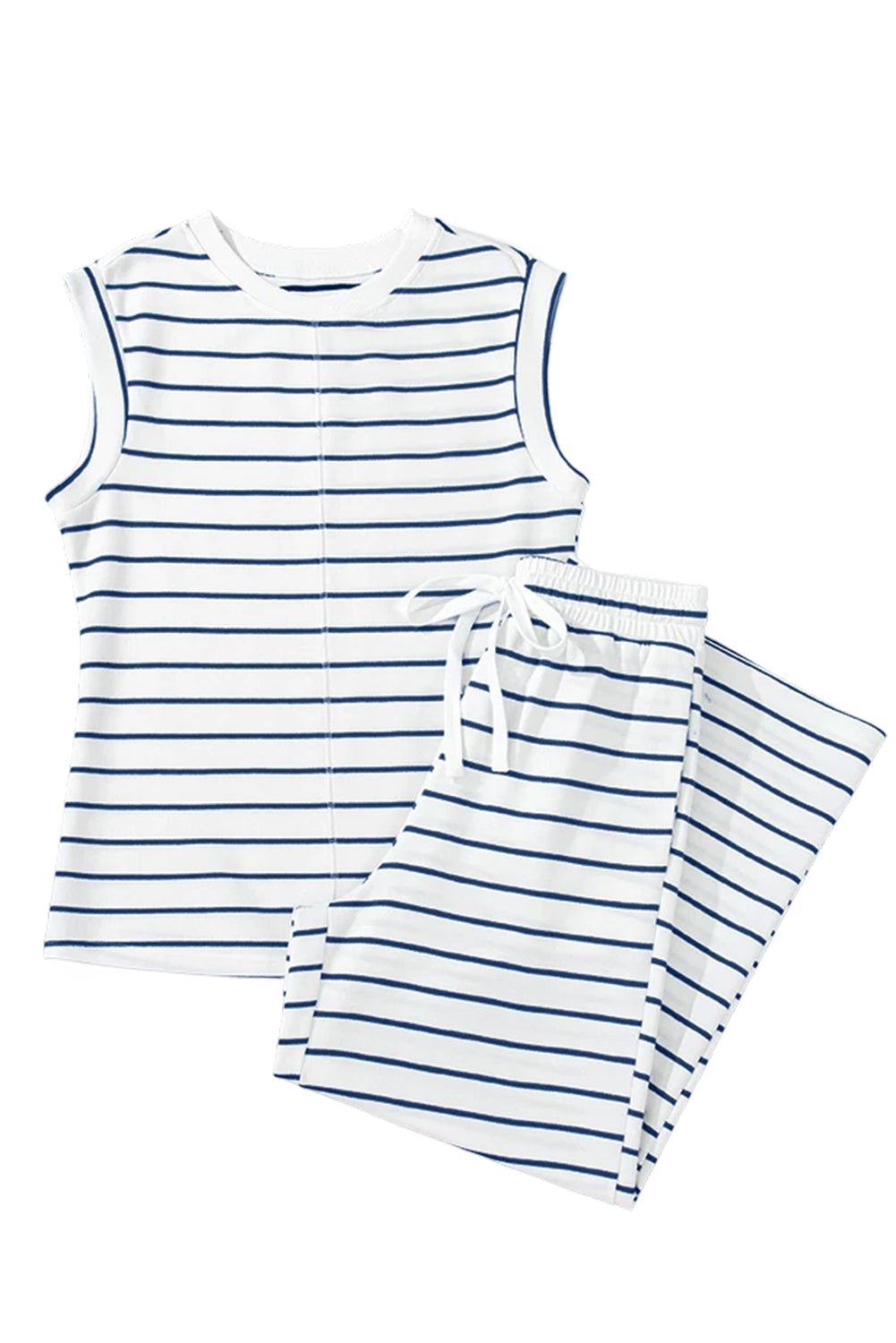 Sail Blue Casual Wide Leg 2pcs Pants Set-Two Piece Sets/Pant Sets-[Adult]-[Female]-2022 Online Blue Zone Planet