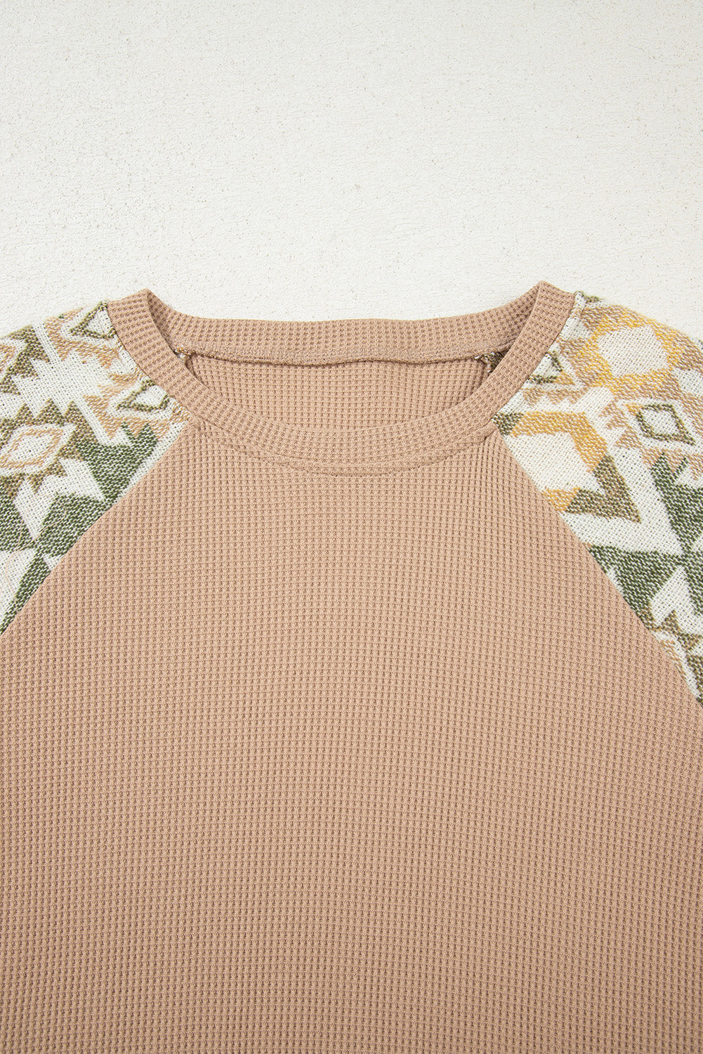 Smoke Gray Waffle Aztec Patchwork Raglan Sleeve Knit Top-Tops/Long Sleeve Tops-[Adult]-[Female]-2022 Online Blue Zone Planet