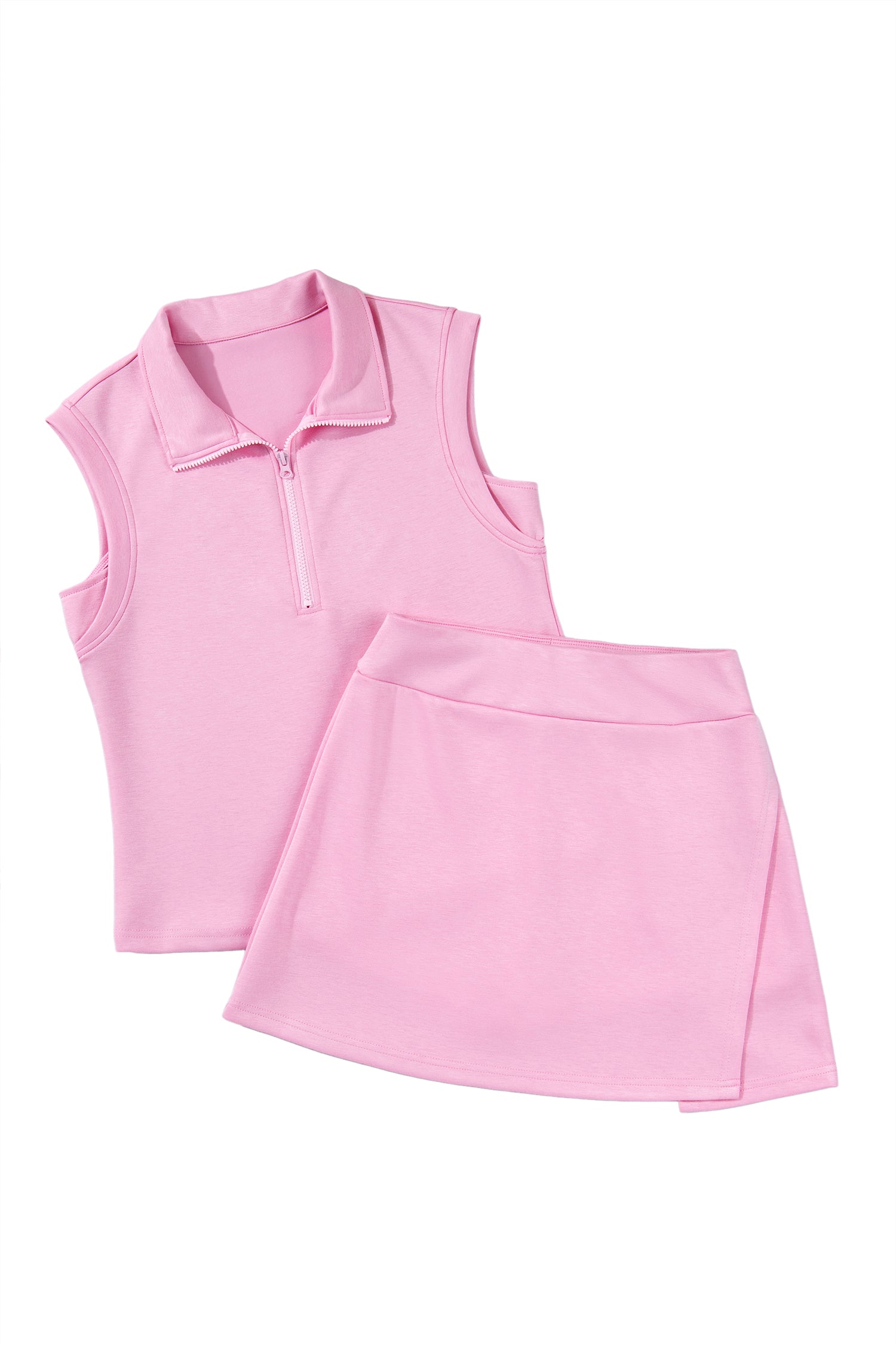 Light Grey Solid Color Sleeveless Zipper Tank and Skort Set-Two Piece Sets/Short Sets-[Adult]-[Female]-2022 Online Blue Zone Planet