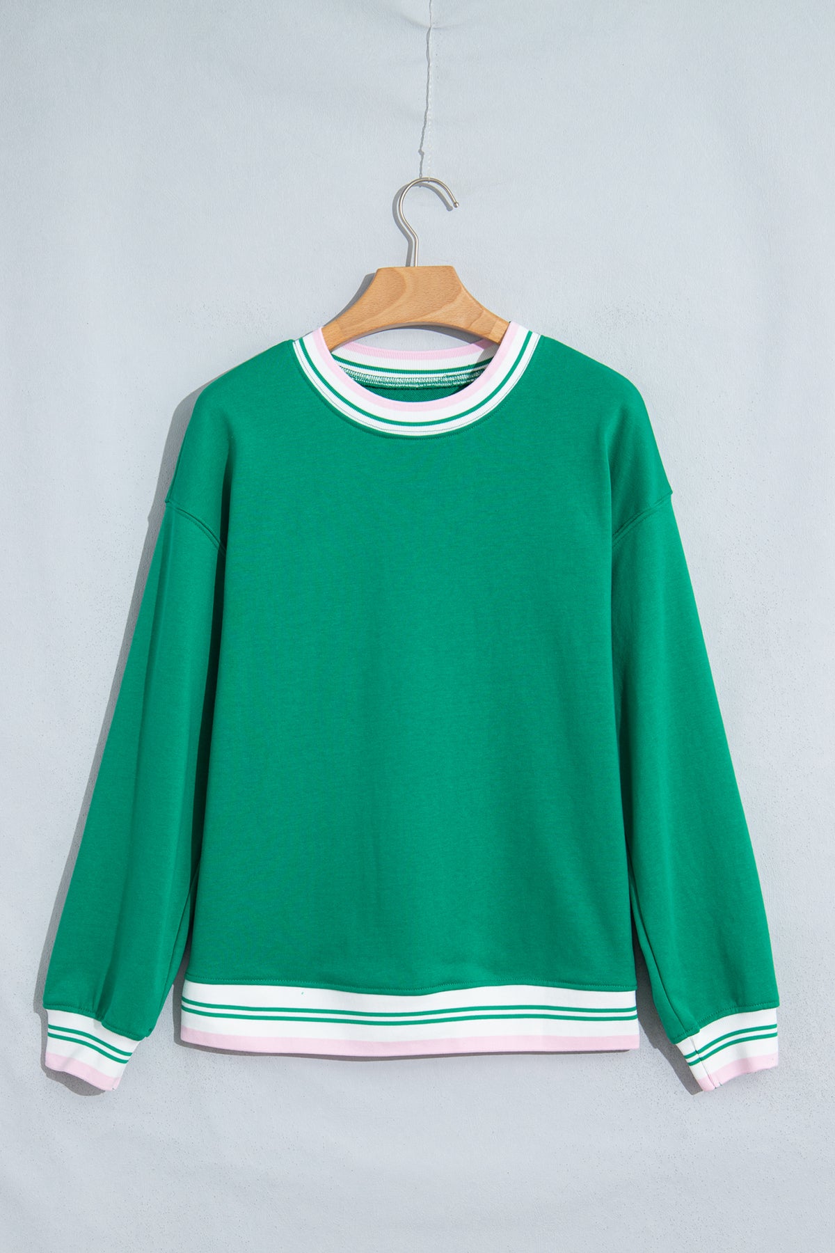 Bright Green Contrast Striped Trim Baggy Pullover Sweatshirt-Tops/Sweatshirts & Hoodies-[Adult]-[Female]-2022 Online Blue Zone Planet