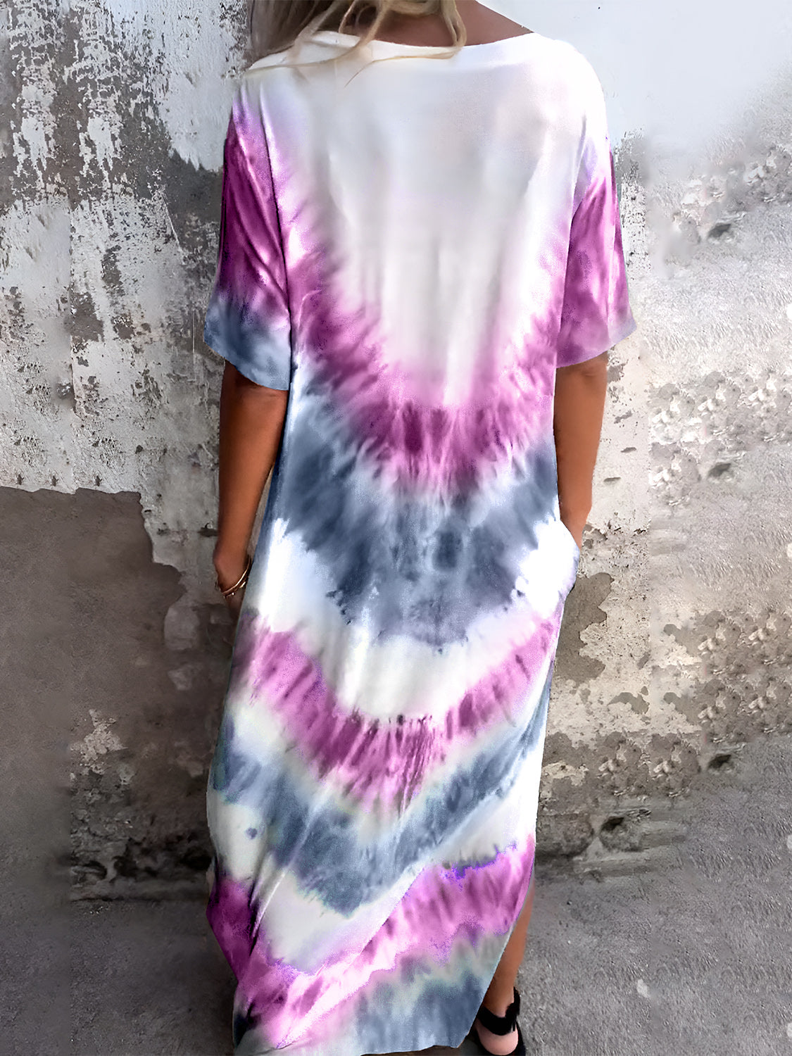 Full Size Pocketed Tie-Dye Short Sleeve Dress-TOPS / DRESSES-[Adult]-[Female]-2022 Online Blue Zone Planet