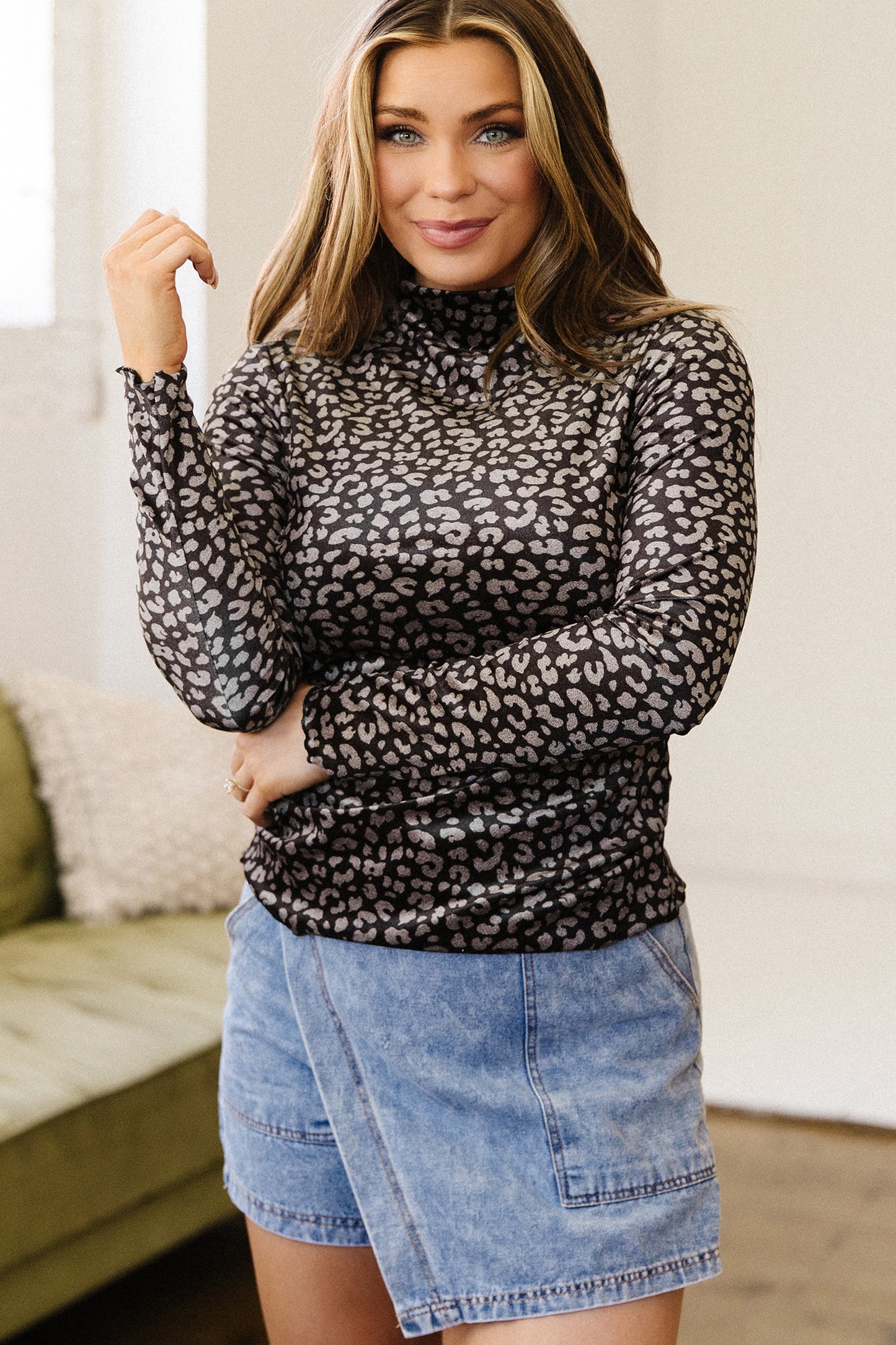 Brown Leopard Print Velvet Long Sleeve Western Style Pullover Top-Tops/Long Sleeve Tops-[Adult]-[Female]-2022 Online Blue Zone Planet