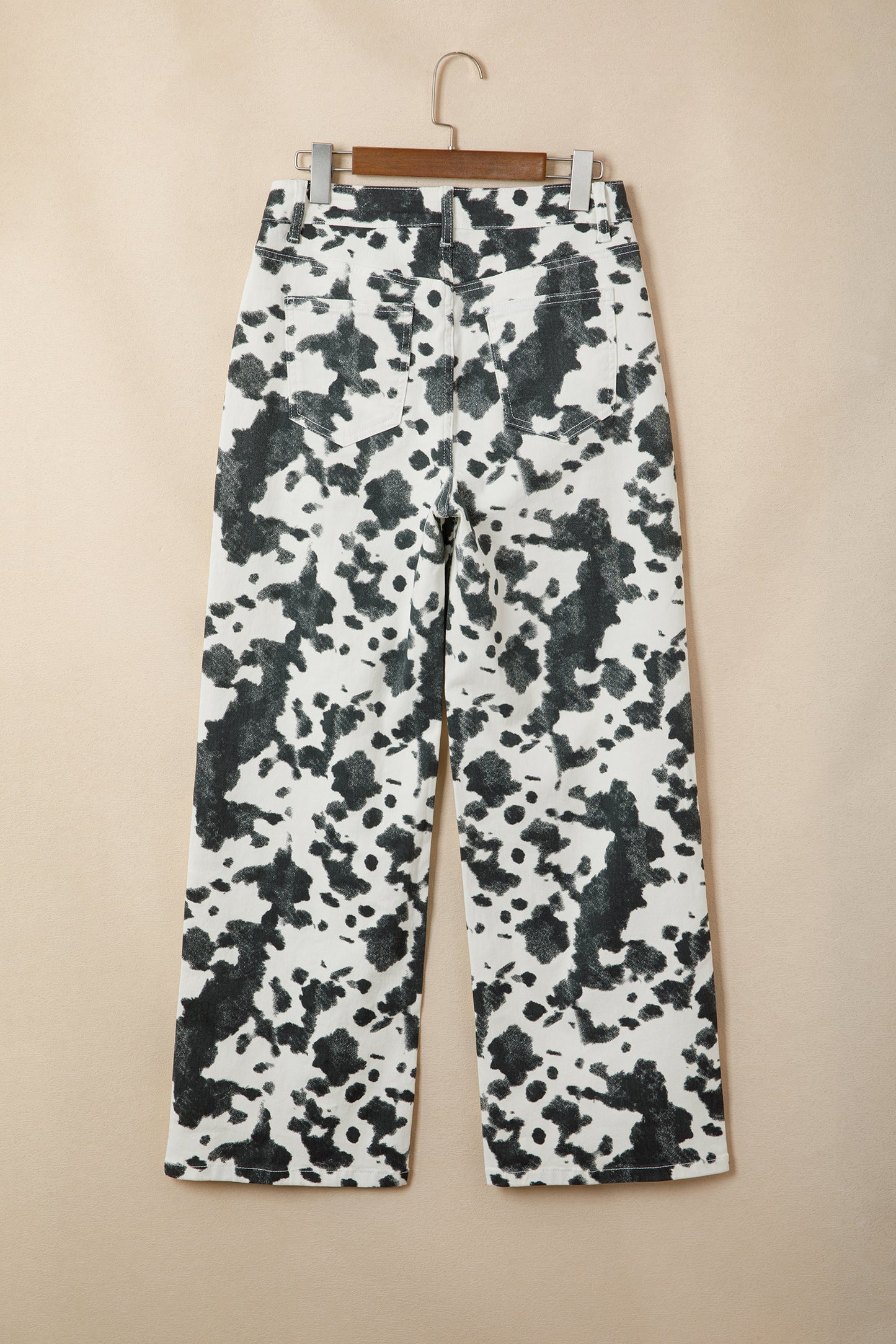 Brown Abstract Print Metal Button Regular Fit Full-Length Jeans-Bottoms/Jeans-[Adult]-[Female]-2022 Online Blue Zone Planet