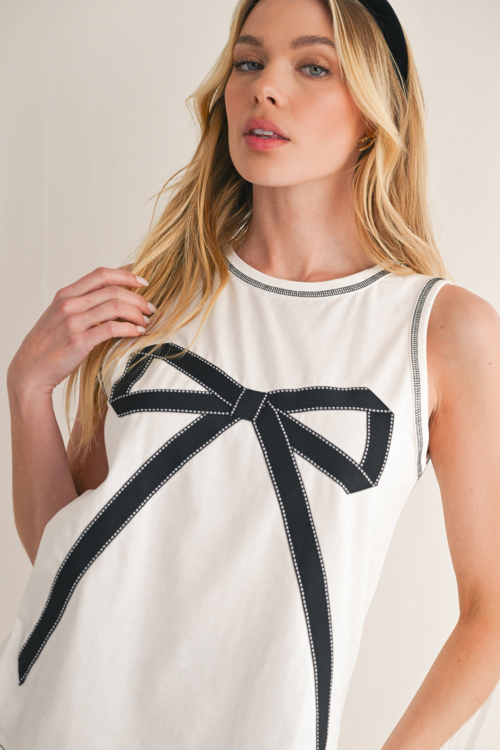 White Sweet Bow Stitching Trim Sleeveless Top-Sleeveless Tops-[Adult]-[Female]-2022 Online Blue Zone Planet