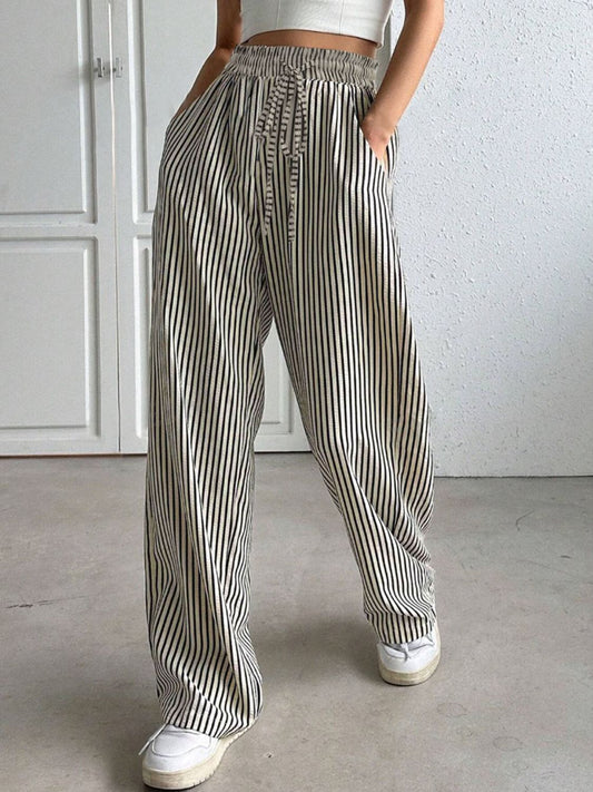 Drawstring Striped Elastic Waist Pants-BOTTOMS SIZES SMALL MEDIUM LARGE-[Adult]-[Female]-2022 Online Blue Zone Planet