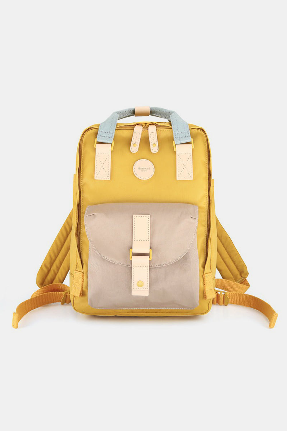 Himawari Contrast Waterproof Canvas Backpack Bag with Round Label-BACKPACKS-[Adult]-[Female]-Mustard-One Size-2022 Online Blue Zone Planet