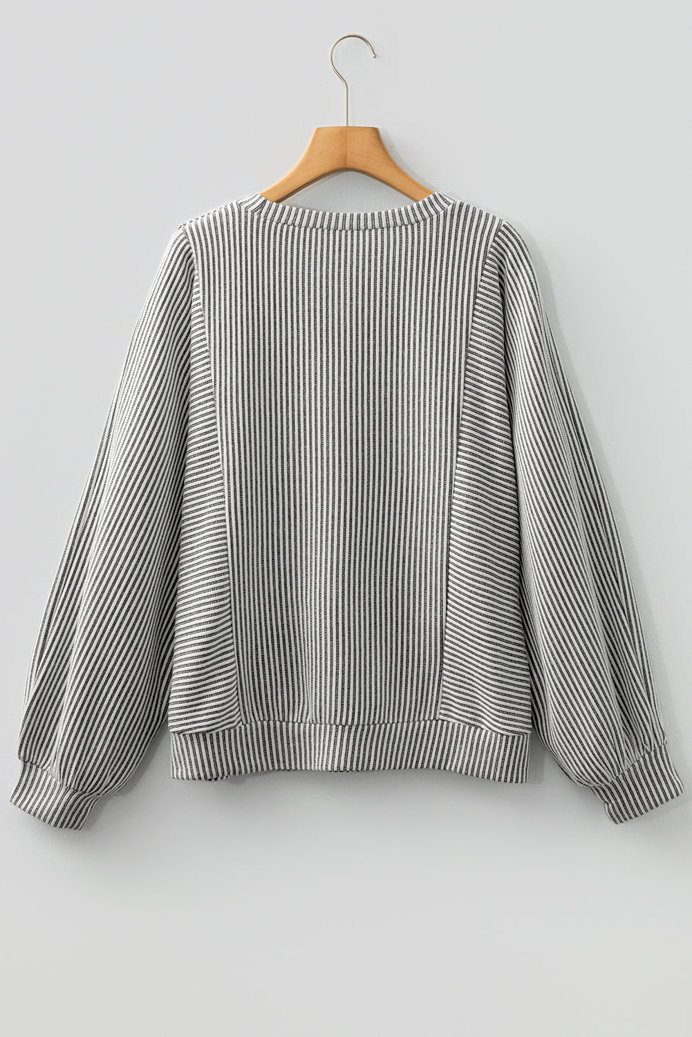 Gray Ribbed Knit Round Neck Long Lantern Sleeve Top-Tops/Long Sleeve Tops-[Adult]-[Female]-2022 Online Blue Zone Planet