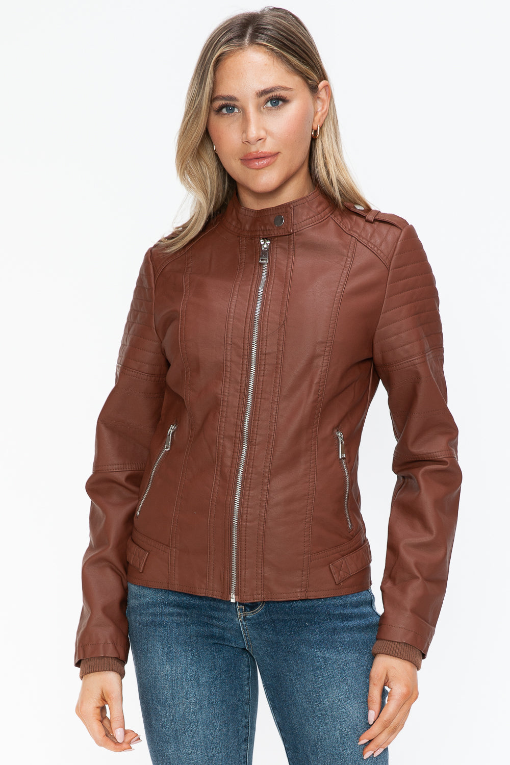 Blue Zone Planet | Snobbish PU Leather Biker Jacket with Side Zip Pockets-TOPS / DRESSES-[Adult]-[Female]-2022 Online Blue Zone Planet