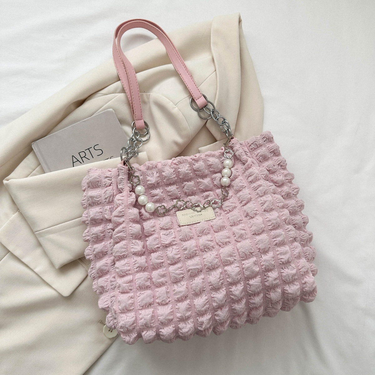 Bubble Textured Tote Bag-HANDBAGS-[Adult]-[Female]-Blush Pink-One Size-2022 Online Blue Zone Planet