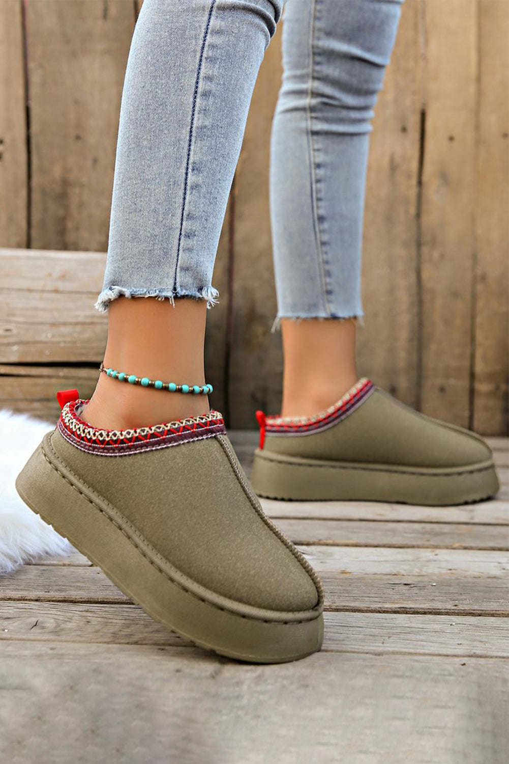 Chestnut Contrast Print Suede Plush Lined Snow Boots-Shoes & Bags/Boots-[Adult]-[Female]-2022 Online Blue Zone Planet
