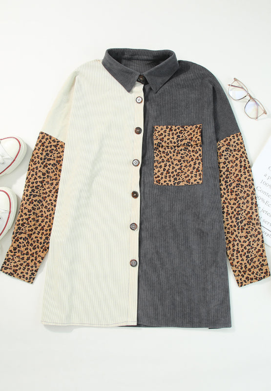 Leopard Button Up Drop Shoulder Jacket-TOPS / DRESSES-[Adult]-[Female]-2022 Online Blue Zone Planet