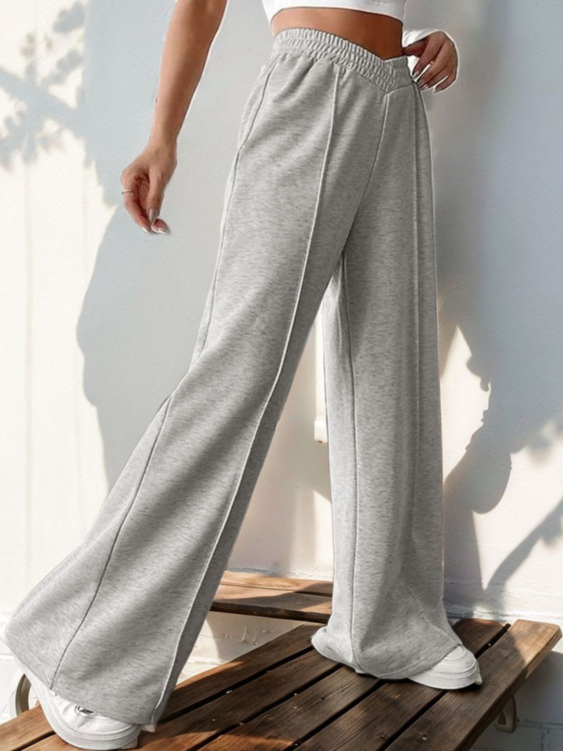 Blue Zone Planet | Perfee Elastic Waist Wide Leg Pants-BOTTOMS SIZES SMALL MEDIUM LARGE-[Adult]-[Female]-2022 Online Blue Zone Planet