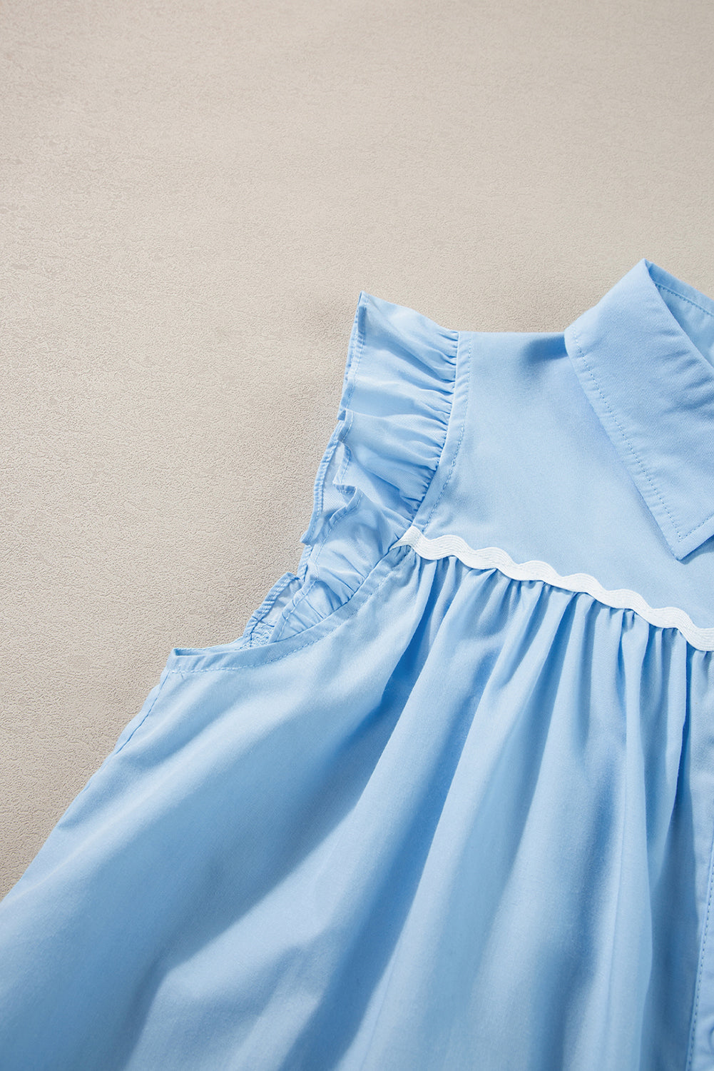 Sky Blue Ric Rac Trim Frilly Sleeveless Shirt-Tops/Blouses & Shirts-[Adult]-[Female]-2022 Online Blue Zone Planet