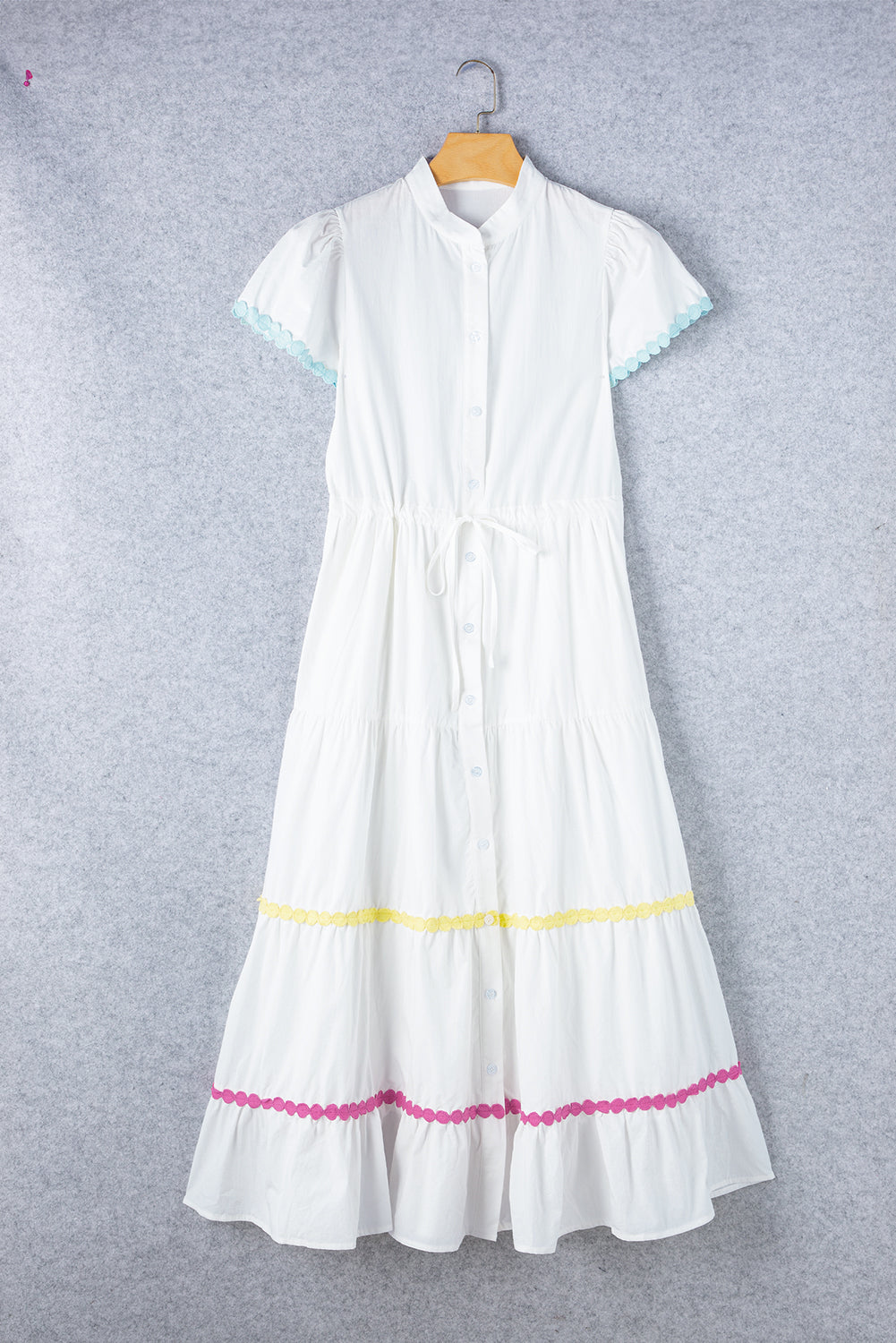 White High Waist Short Sleeve Tiered Shirt Dress-20% OFF-[Adult]-[Female]-2022 Online Blue Zone Planet
