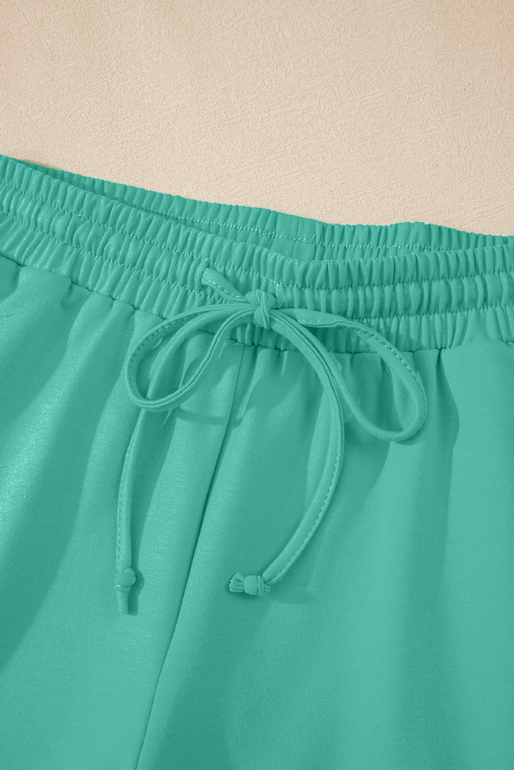 Sea Green Solid Loose V Neck Half Sleeve Tee and Shorts-Two Piece Sets/Short Sets-[Adult]-[Female]-2022 Online Blue Zone Planet