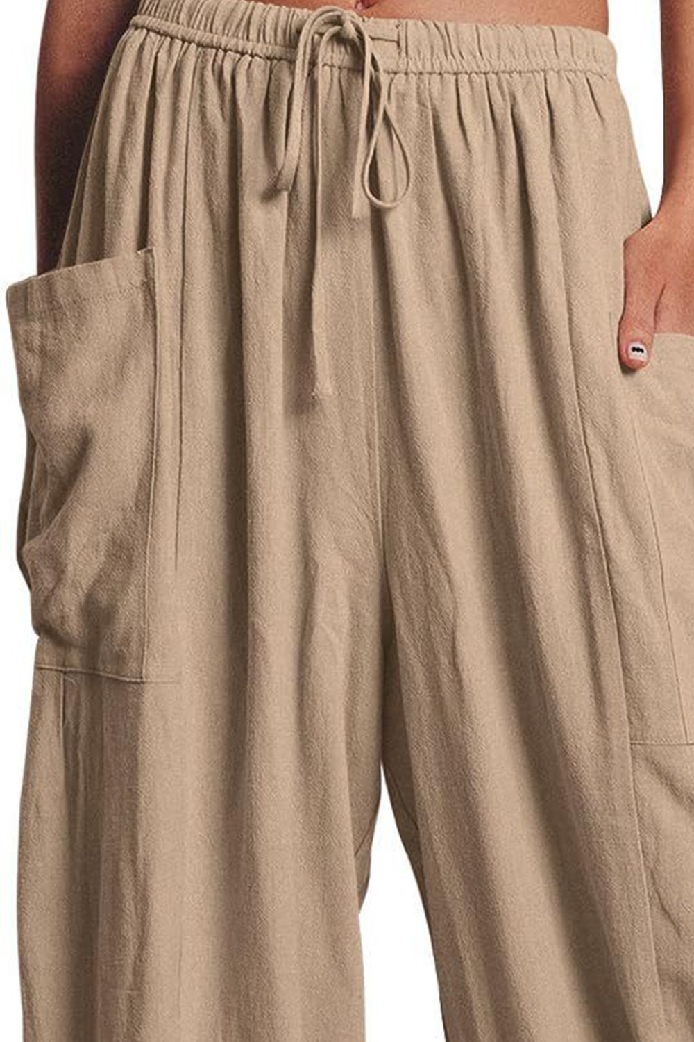 Full Size Pocketed Drawstring Wide Leg Pants-BOTTOMS SIZES SMALL MEDIUM LARGE-[Adult]-[Female]-2022 Online Blue Zone Planet