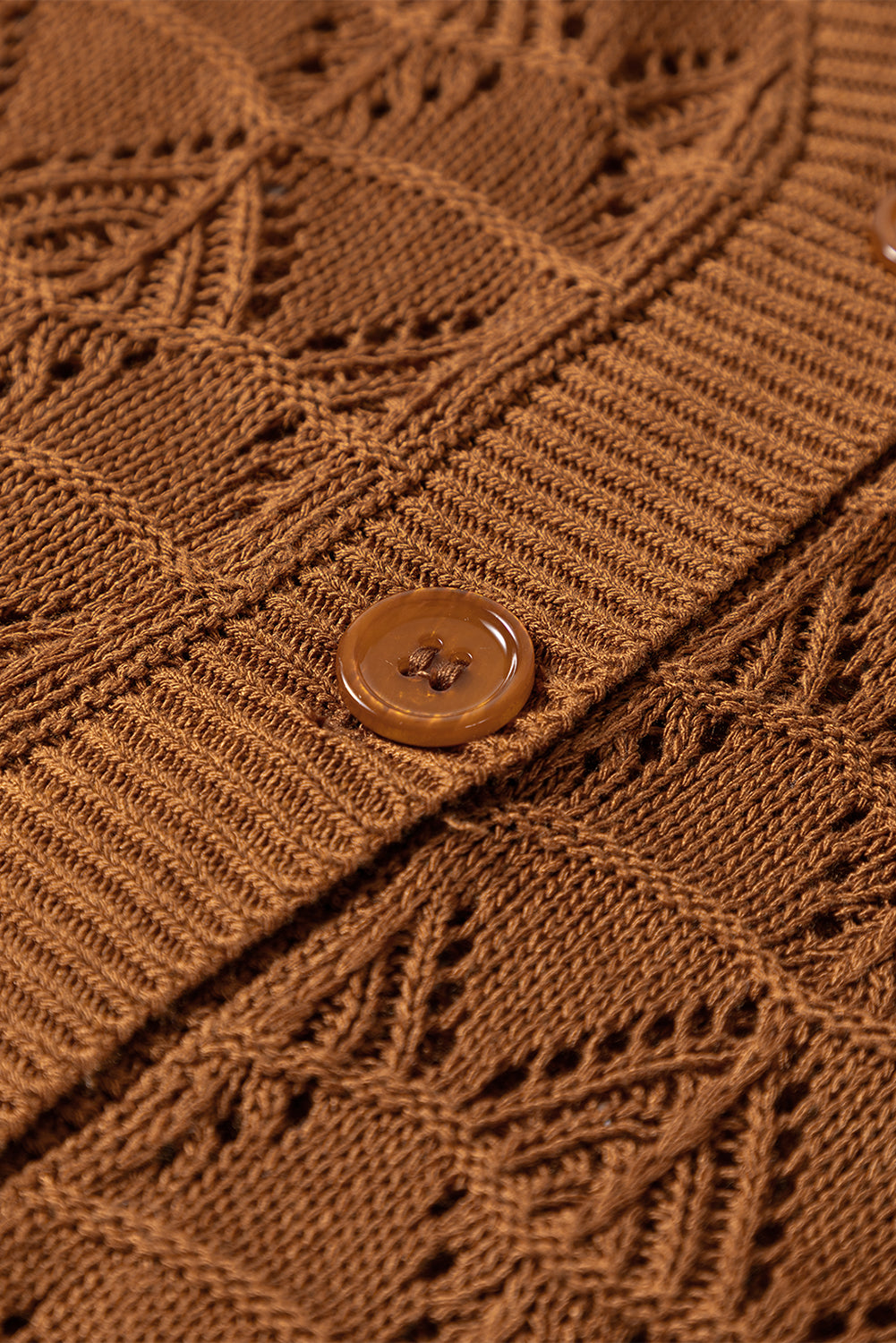Brown Lightweight Buttoned Front Crochet Cardigan-TOPS / DRESSES-[Adult]-[Female]-2022 Online Blue Zone Planet