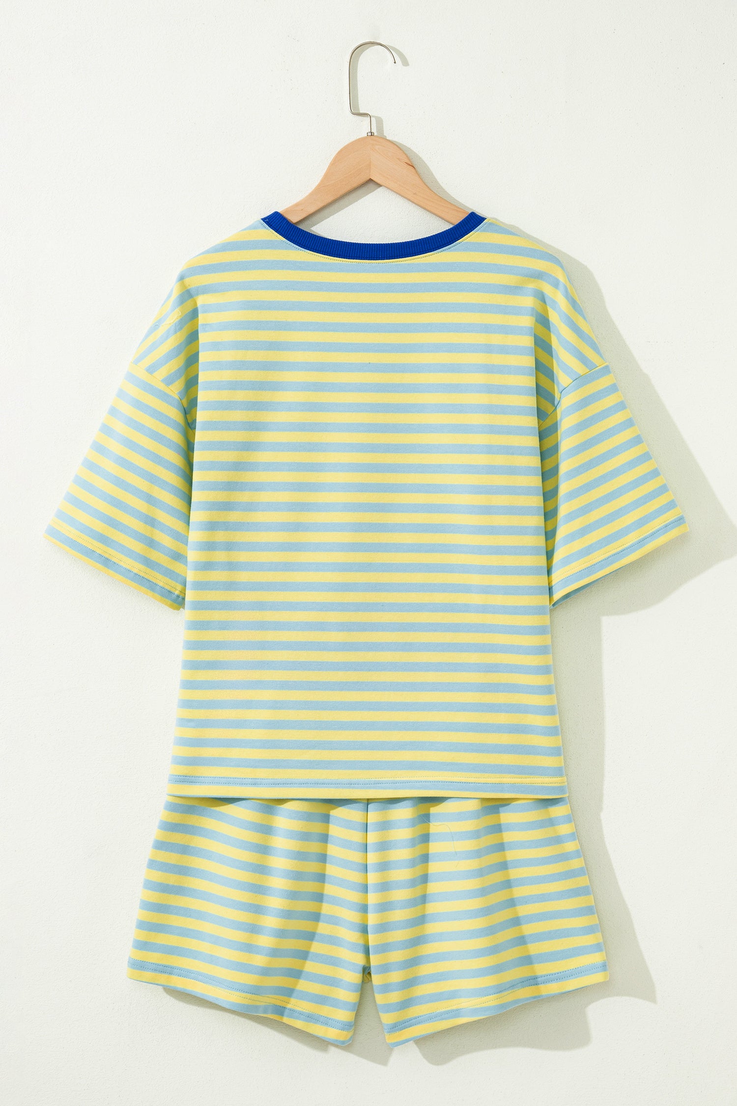 Green Stripe Drop Shoulder Boxy Casual Terry Short Set-Two Piece Sets/Short Sets-[Adult]-[Female]-2022 Online Blue Zone Planet