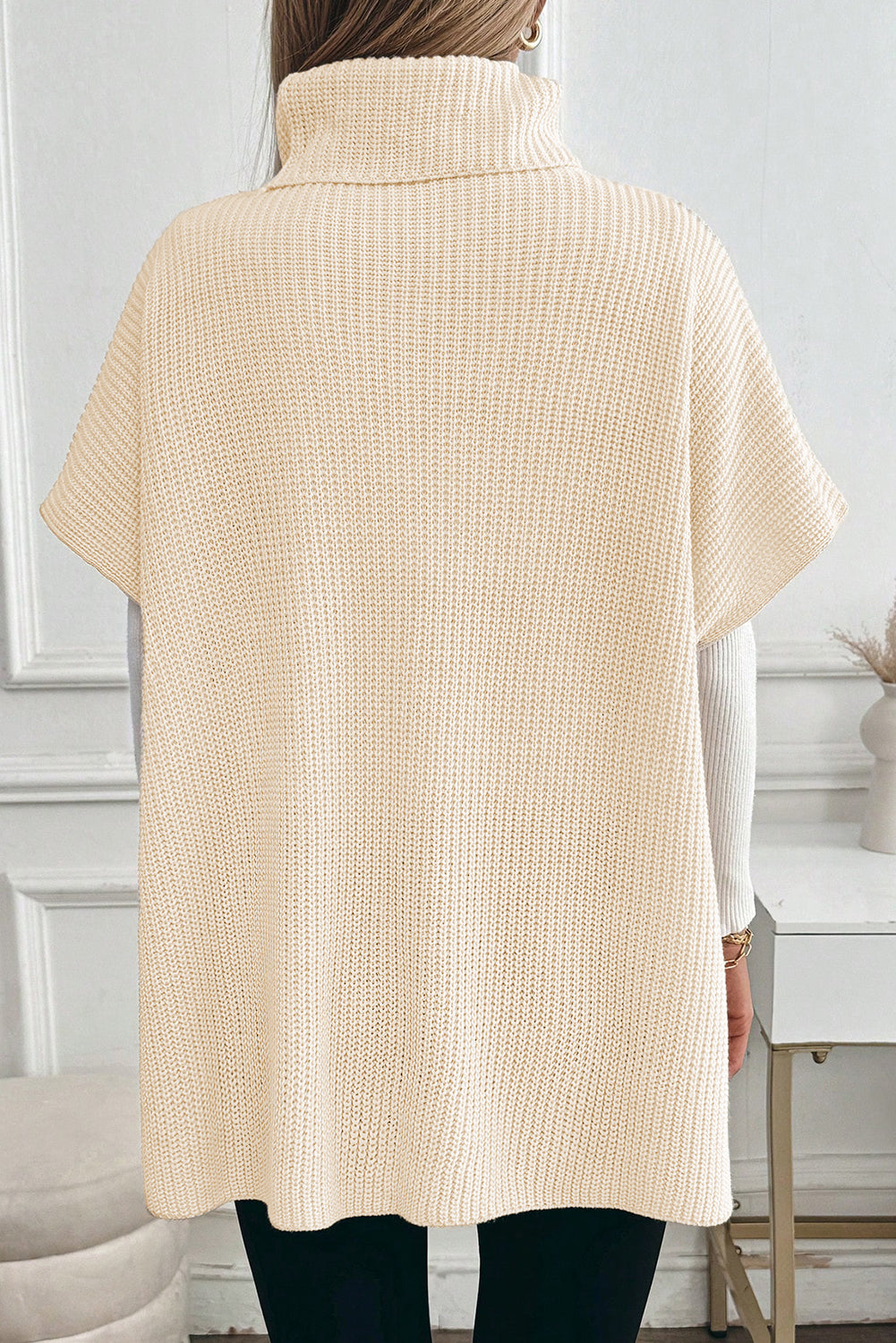 Jet Stream Plain Knit Casual Turtleneck Short Sleeve Tunic Sweater with Pockets-TOPS / DRESSES-[Adult]-[Female]-2022 Online Blue Zone Planet