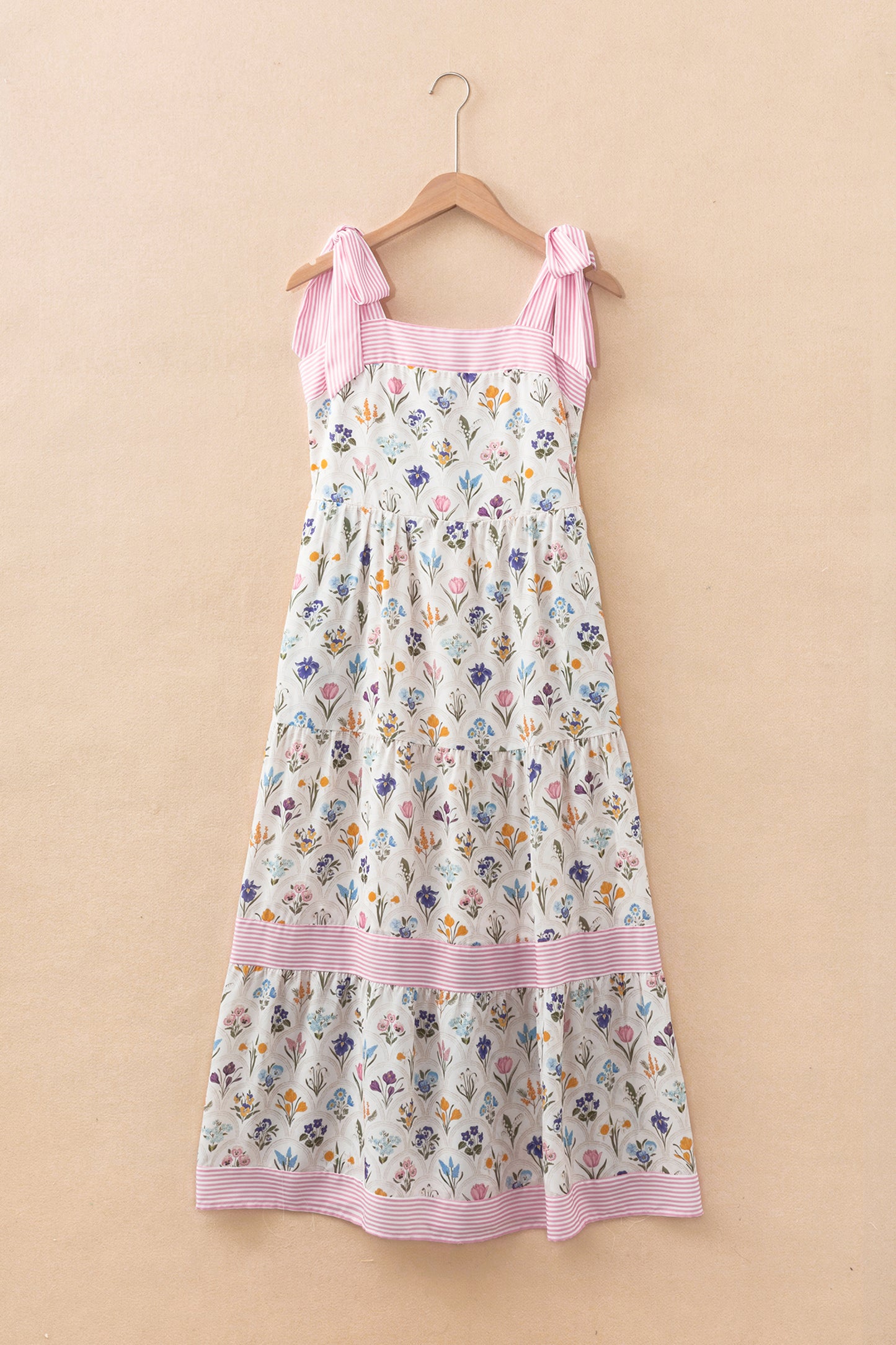 Multicolour Floral Print Striped Detail Knot Straps Maxi Dress-TOPS / DRESSES-[Adult]-[Female]-2022 Online Blue Zone Planet
