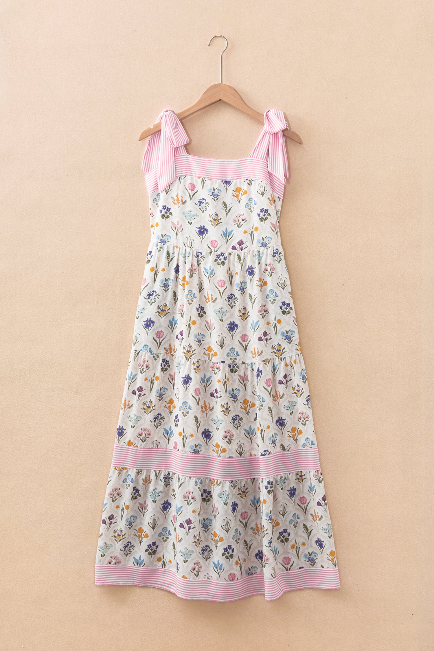 Multicolour Floral Print Striped Detail Knot Straps Maxi Dress-TOPS / DRESSES-[Adult]-[Female]-2022 Online Blue Zone Planet