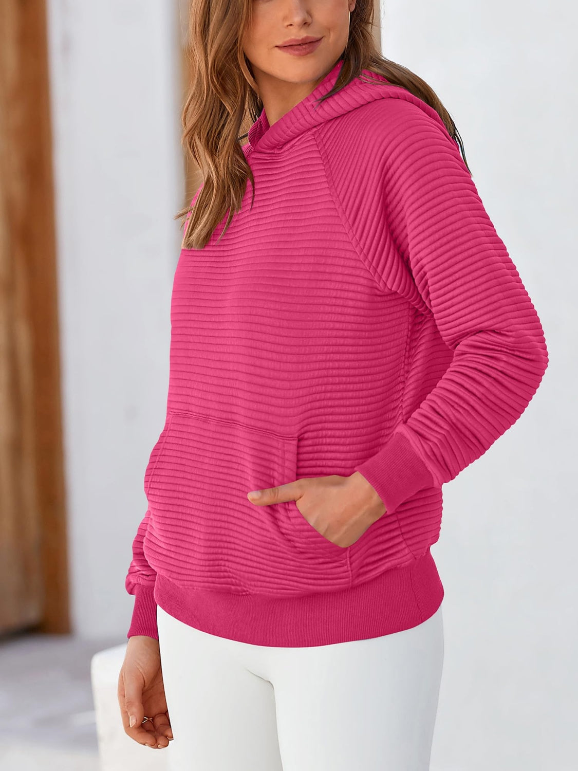 Kangaroo Pocket Long Sleeve Hoodie-TOPS / DRESSES-[Adult]-[Female]-Deep Rose-S-2022 Online Blue Zone Planet