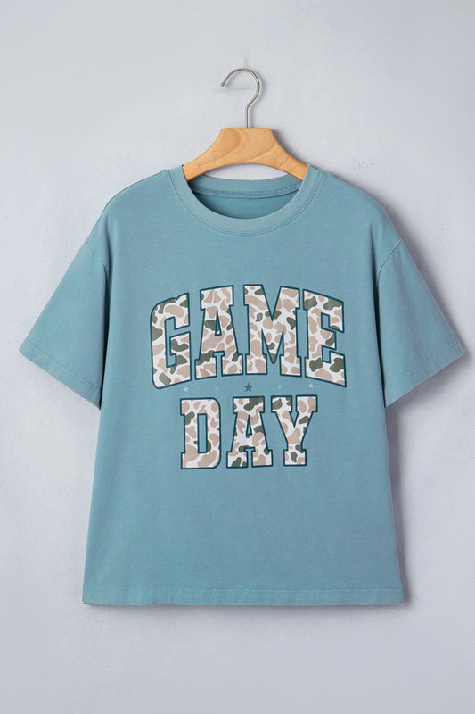Stone Blue Camo Game Day Graphic T Shirt-Tops/Tops & Tees-[Adult]-[Female]-2022 Online Blue Zone Planet