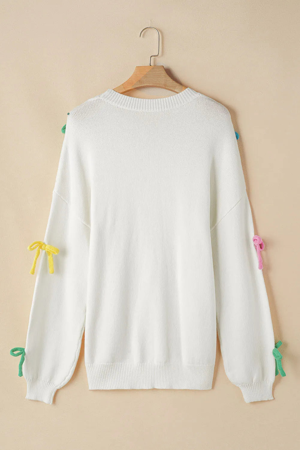 Bow Trim Round Neck Sweater-TOPS / DRESSES-[Adult]-[Female]-2022 Online Blue Zone Planet