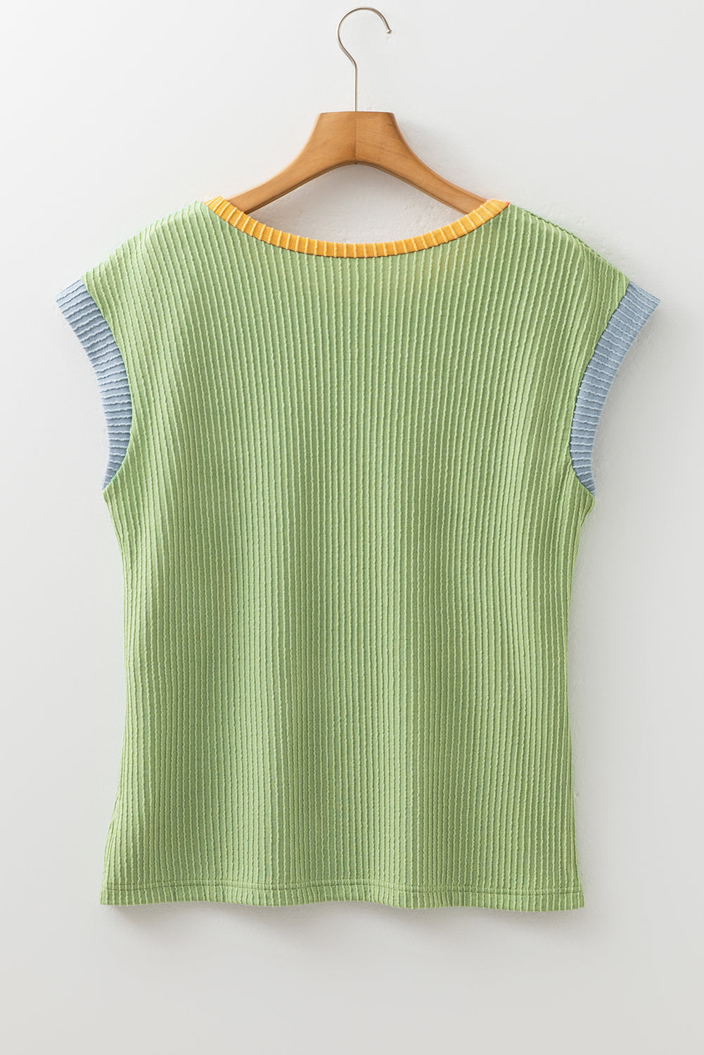 Grass Green Color Block Corded Knit Crew Neck Tee-Tops/Tops & Tees-[Adult]-[Female]-2022 Online Blue Zone Planet