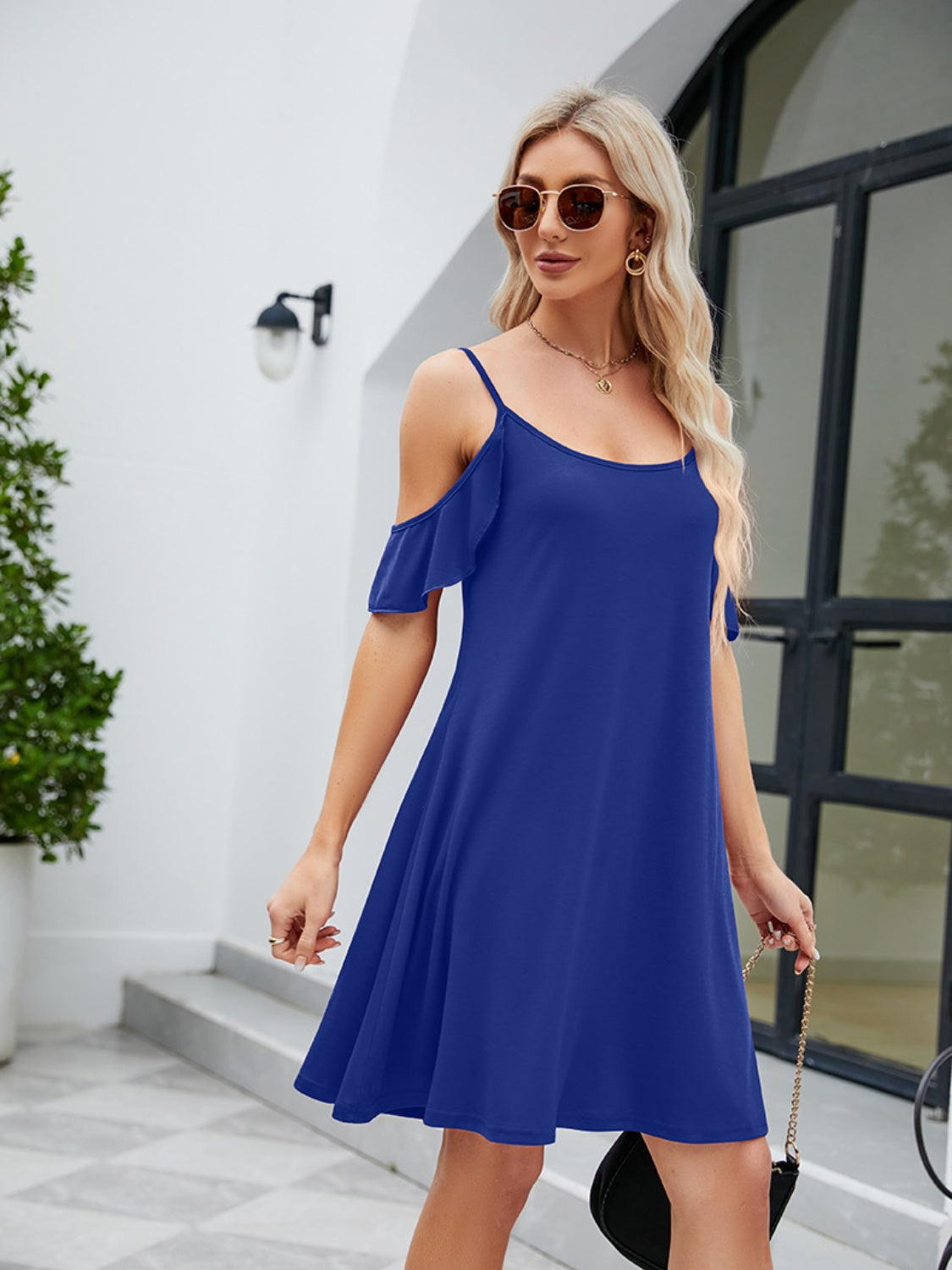 Ruffled Scoop Neck Mini Dress-TOPS / DRESSES-[Adult]-[Female]-2022 Online Blue Zone Planet