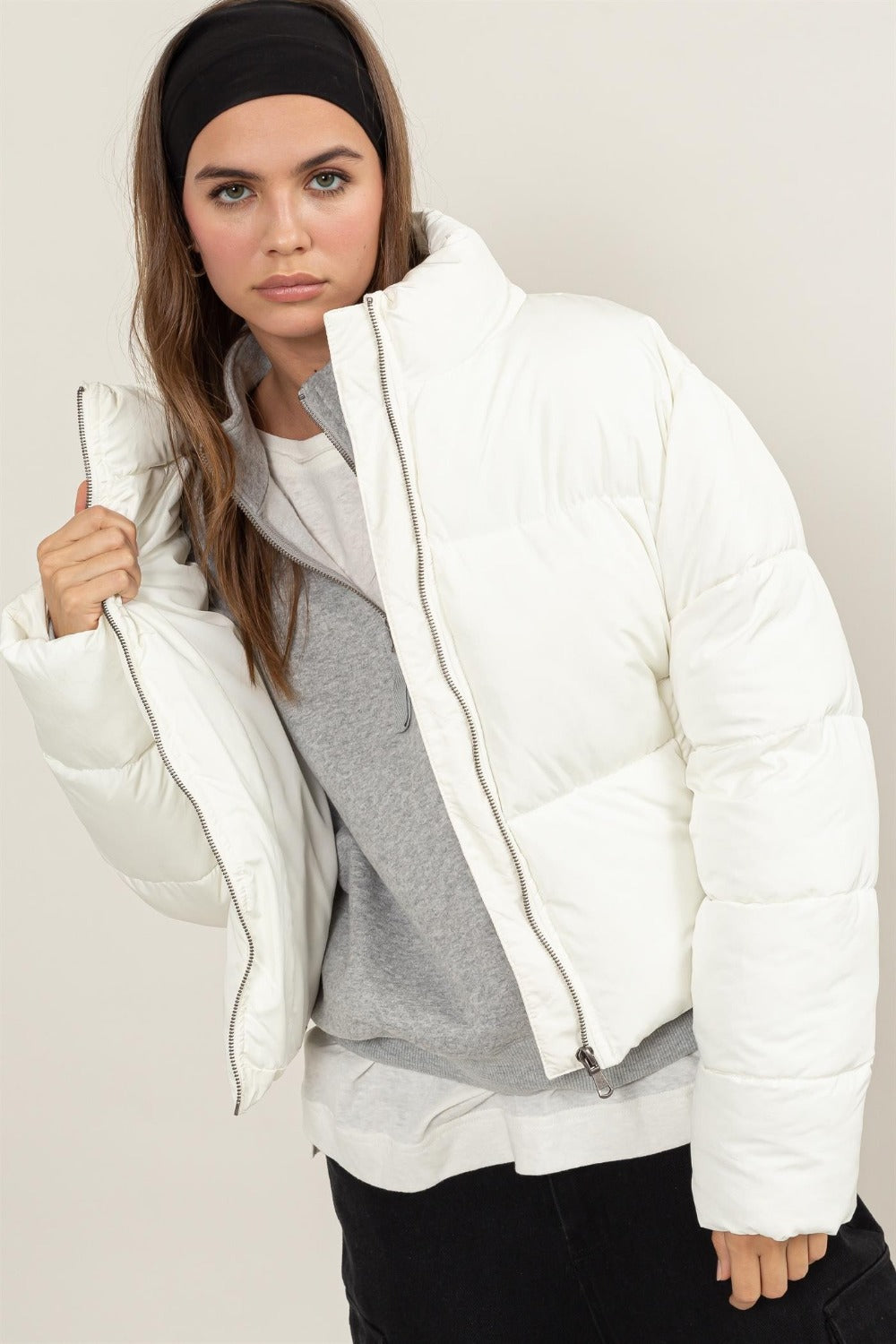 HYFVE Quilted Back Drawstring Puffer Jacket-TOPS / DRESSES-[Adult]-[Female]-Cream-S-2022 Online Blue Zone Planet