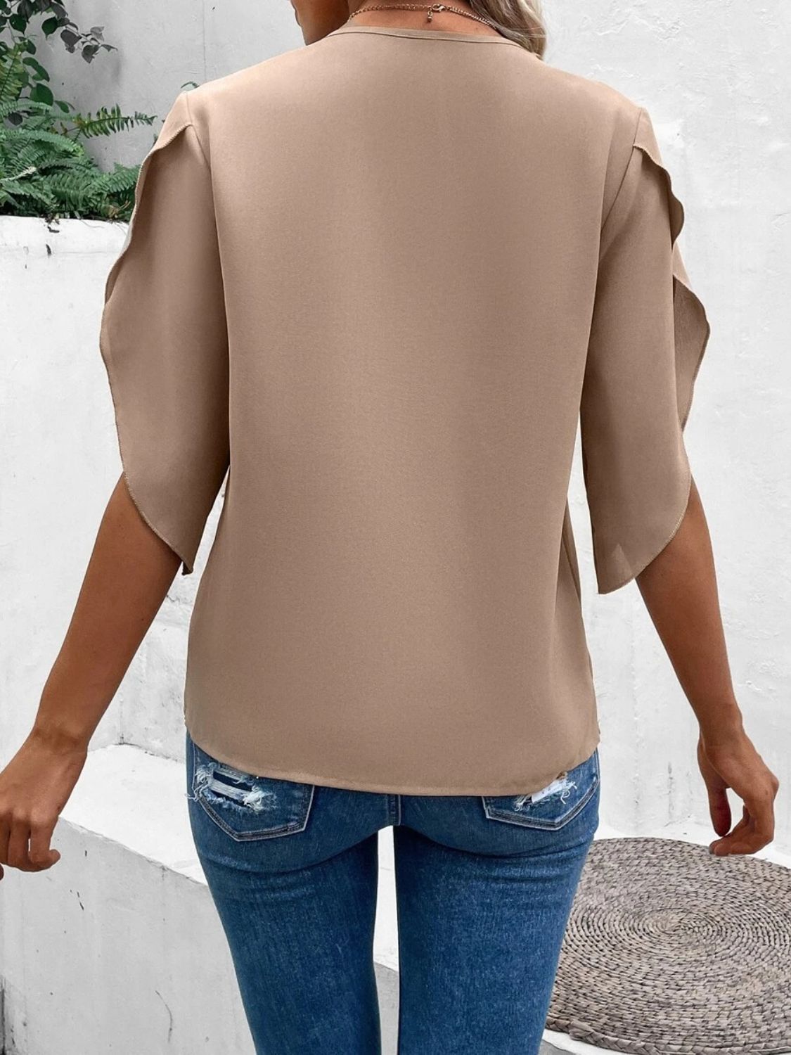Lace Detail V-Neck Half Sleeve Blouse-TOPS / DRESSES-[Adult]-[Female]-2022 Online Blue Zone Planet