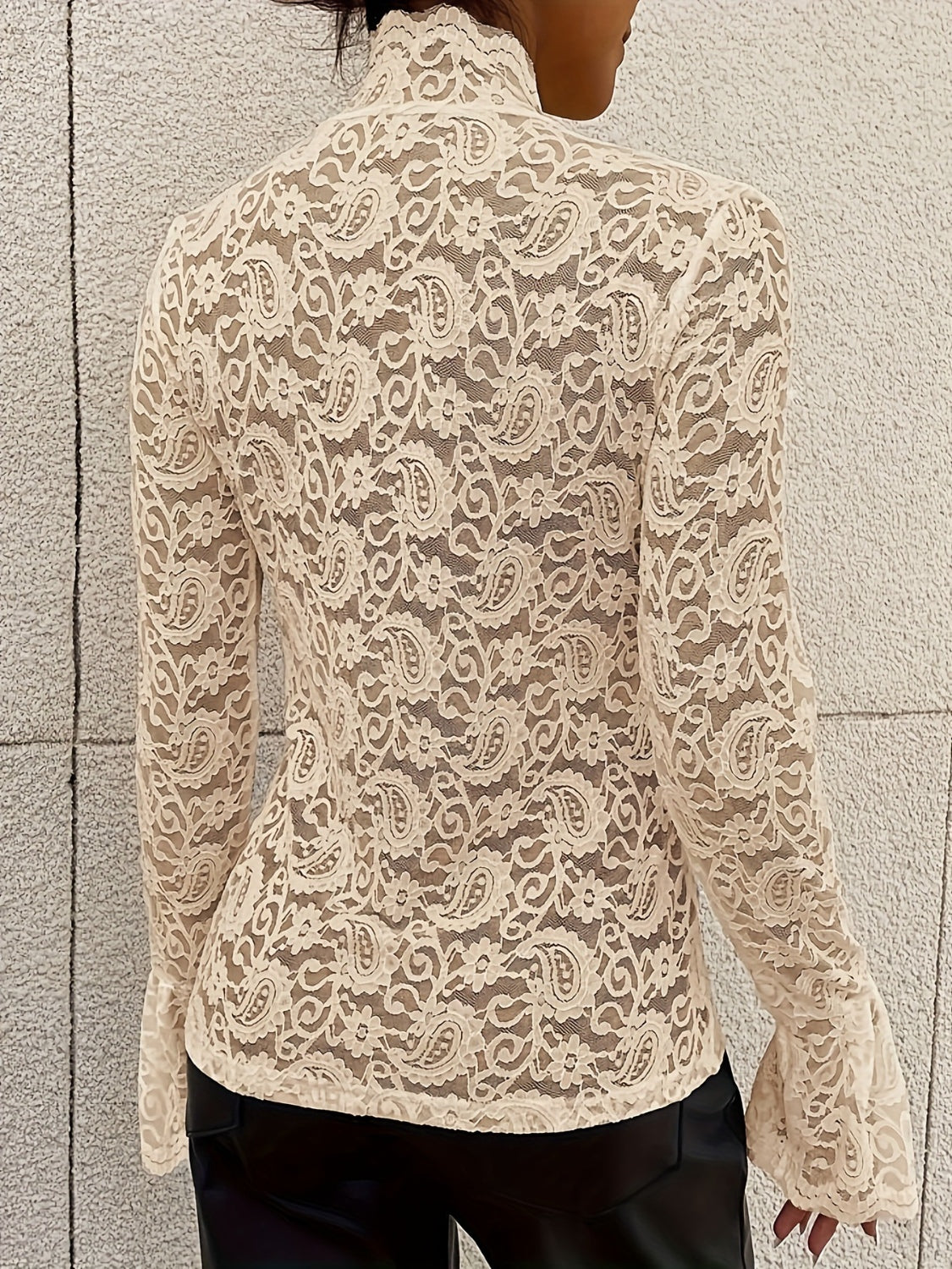 Mock Neck Long Sleeve Lace Top-TOPS / DRESSES-[Adult]-[Female]-2022 Online Blue Zone Planet