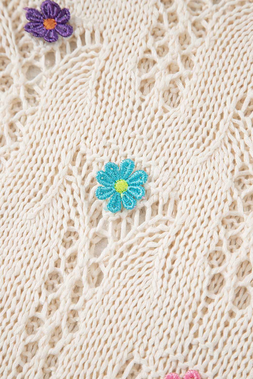 Delicacy Embroidered Flowers Colorblock Edge Hollowed Sweater-TOPS / DRESSES-[Adult]-[Female]-2022 Online Blue Zone Planet