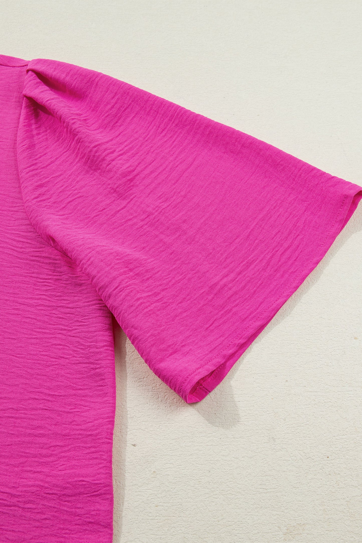 Rose Red Contrast V Neck Colorblock Wide Short Sleeve Top-Tops/Blouses & Shirts-[Adult]-[Female]-2022 Online Blue Zone Planet