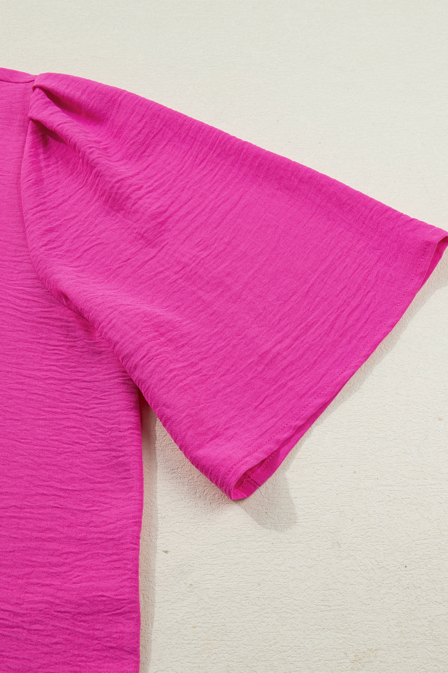 Rose Red Contrast V Neck Colorblock Wide Short Sleeve Top-Tops/Blouses & Shirts-[Adult]-[Female]-2022 Online Blue Zone Planet