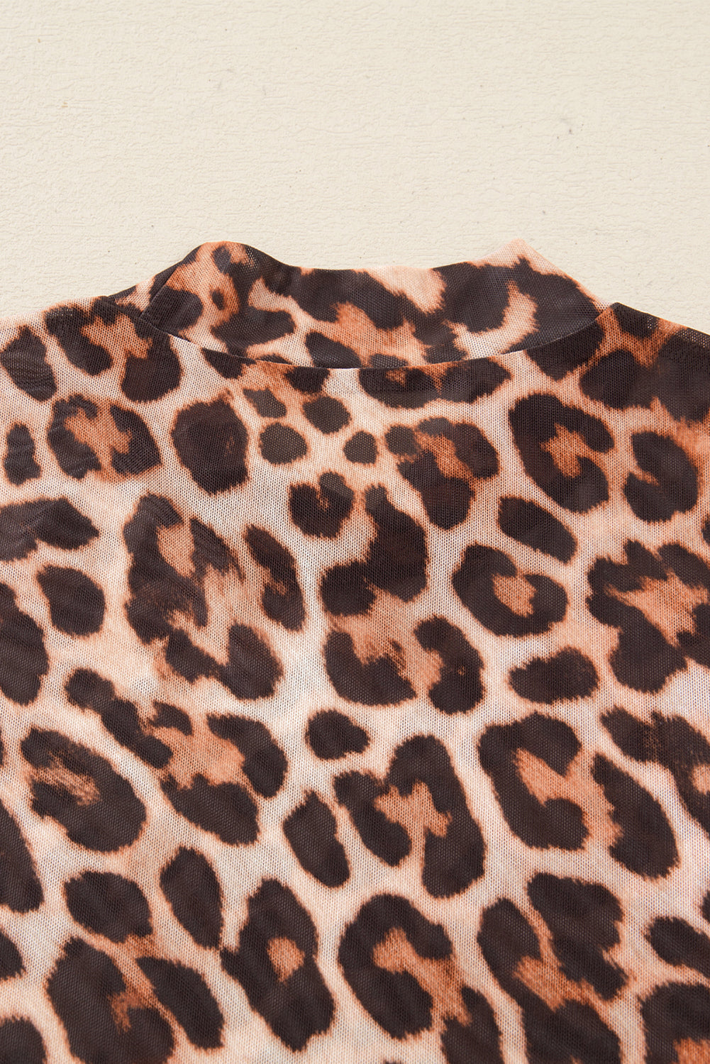 Brown Leopard Mock Neck Long Sleeve Mesh Top-Tops/Long Sleeve Tops-[Adult]-[Female]-2022 Online Blue Zone Planet
